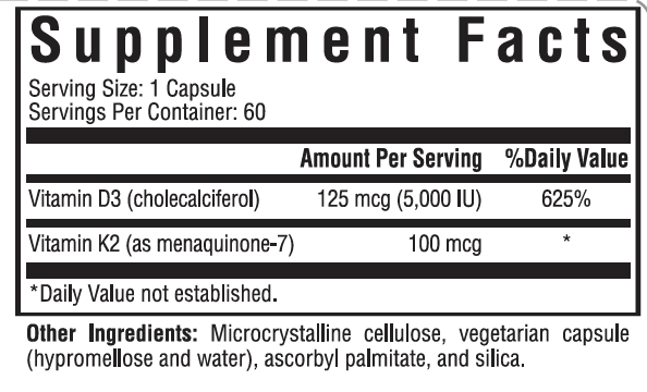 Premium Vitamin D3 + K2 Supplement - 60 Capsules for Immune Support, Bone & Heart Health - Daily Wellness Boost for Adults & Seniors - Ideal for Low Sunlight & Indoor Lifestyles