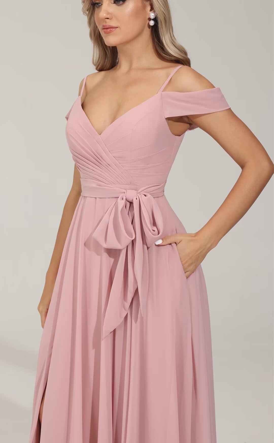 2025 New Off Shoulder Chiffon Pleated Bridesmaid Dresses - Elegant Formal Evening Gowns for Wedding Guests & Special Occasions | Women's Party, Prom, Cocktail & Black Tie Event Dresses