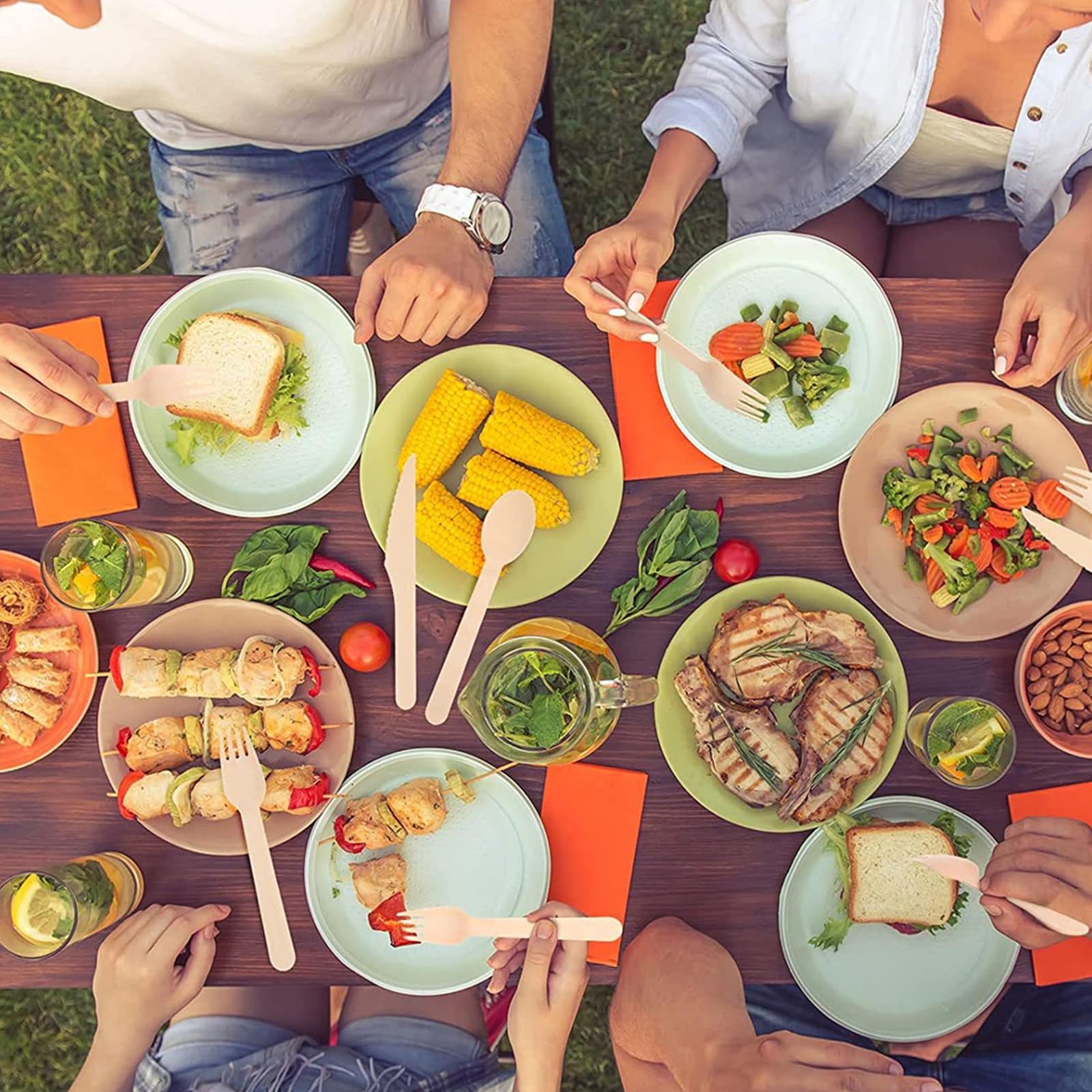 Eco-Friendly Disposable Wooden Forks - 250ct Biodegradable Plain Utensils for Parties, Picnics & Catering | Perfect Stix Green Fork 158-250ct