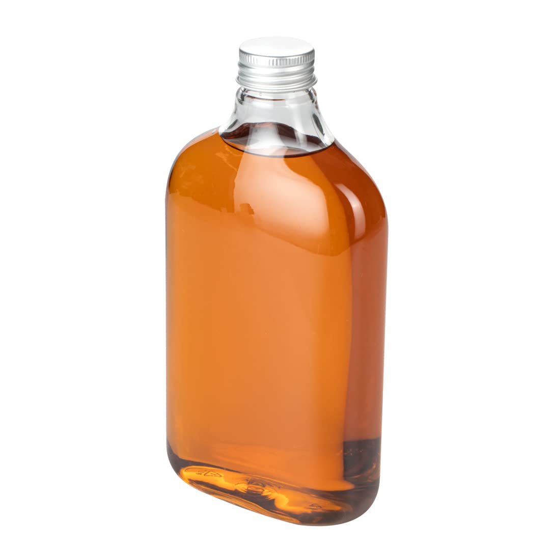 Restaurantware Bottle Tek 16.9oz Empty Plastic Liquor Bottles (100-Pack) - Clear Disposable Flask with Aluminum Lids for Juice, Ginger, Sauces & Party Favors | Perfect for Bars, Catering, Restaurants & Home Mixology