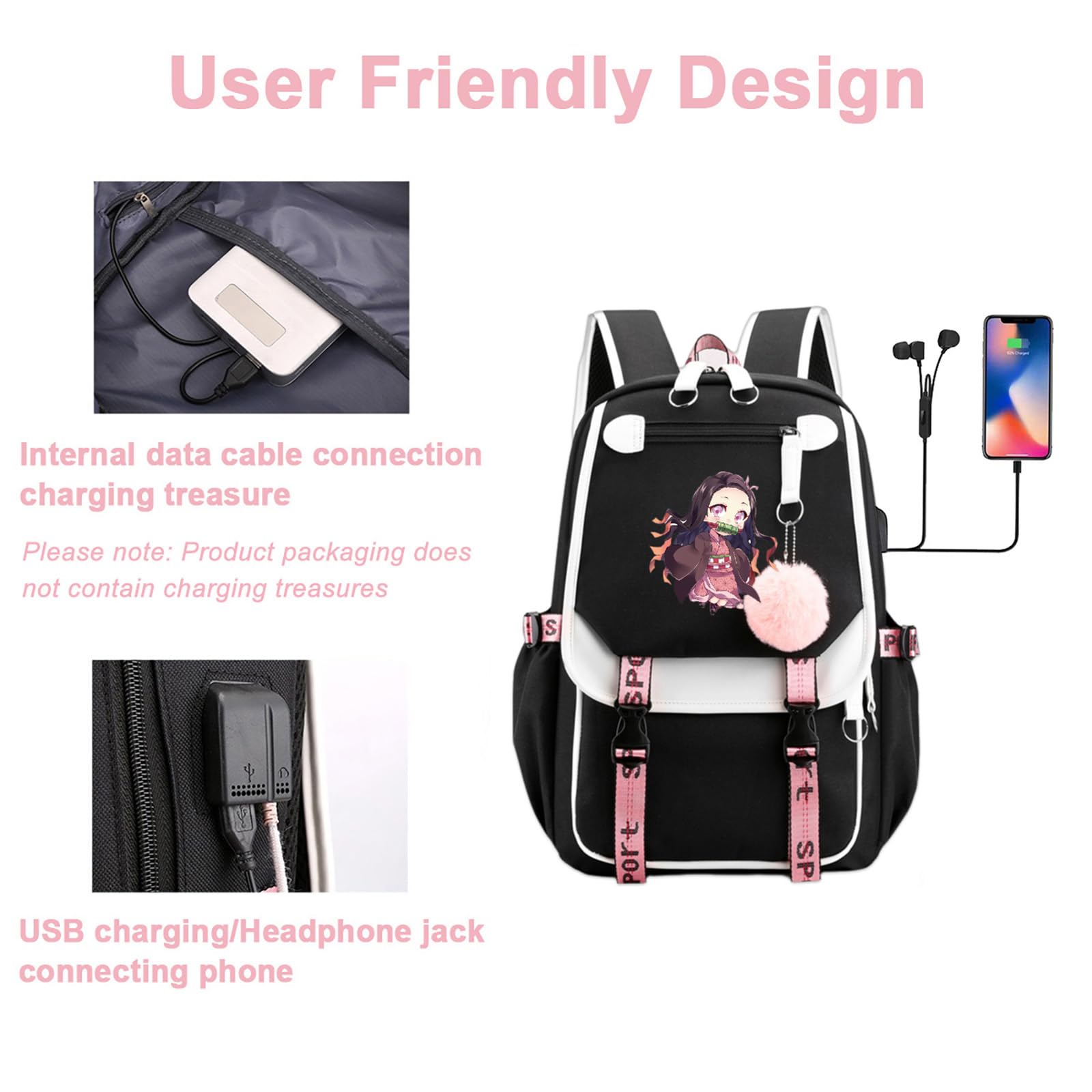 Anime Laptop Backpack for Women & Girls - Stylish 15.6 Inch College Bookbag with USB Charging Port, Durable Carry-On Daypack for School, Work & Travel