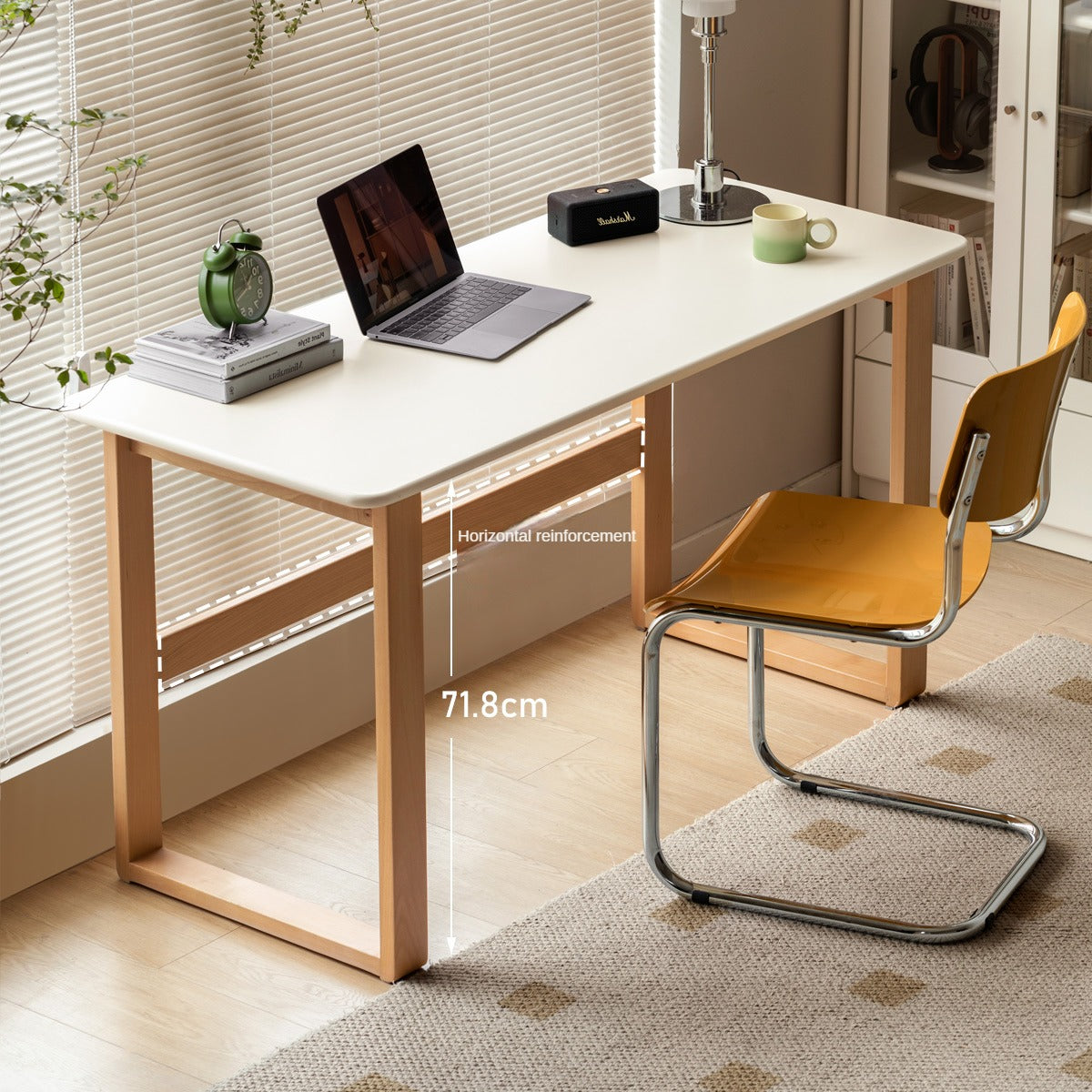 Premium Beech Solid Wood Writing Computer Desk - Modern Home Office Desk for Work & Study - Perfect for Small Spaces, Apartments & Dorm Rooms