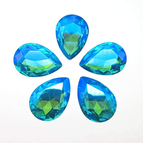 Xuccus AB Colors 7 Sizes Teardrop Rhinestones - Waterdrop Shape Colorful Glass Crystal Strass Pointback Glue on Rhinestones for DIY Crafts, Photo Frames, Jewelry Making (Aquamarine AB, 7x10mm, 50pcs) - Perfect for Scrapbooking, Nail Art & Home Decor