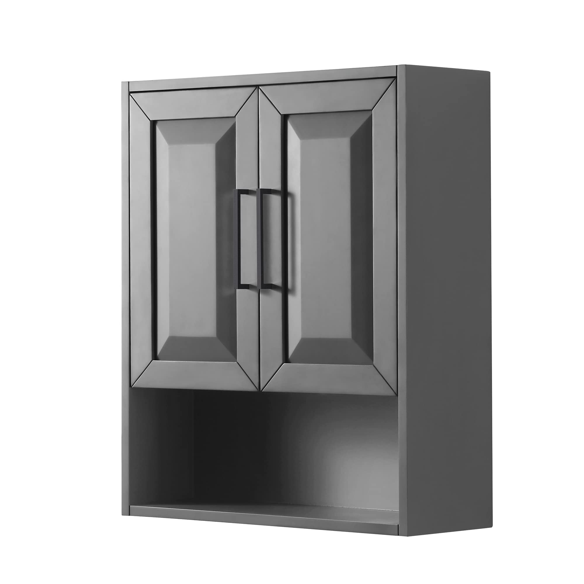Wyndham Collection Daria Over-The-Toilet Bathroom Storage Cabinet - Wall Mounted Space Saver with Dark Gray Finish & Matte Black Trim - Perfect for Small Bathrooms, Apartments, and Powder Rooms