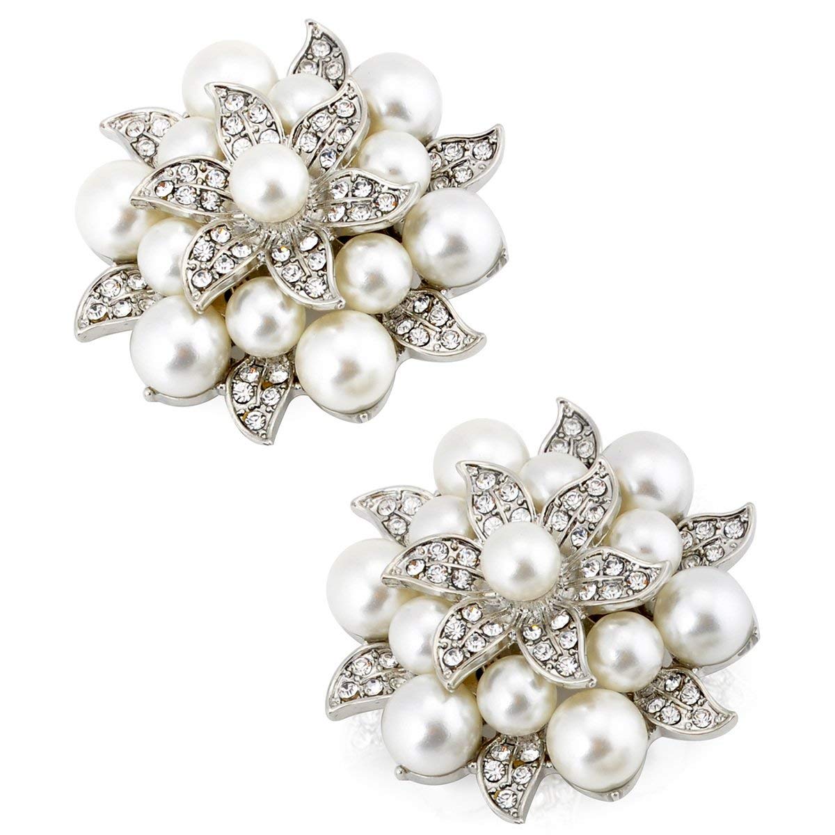 ELEGANTPARK Women's Decorative Pearl Shoe Clips - Square Silver Rhinestone Shoe Accessories for Pumps, Wedding, Party & Special Occasions | Perfect for Bridal Shoes, Evening Events and Formal Attire