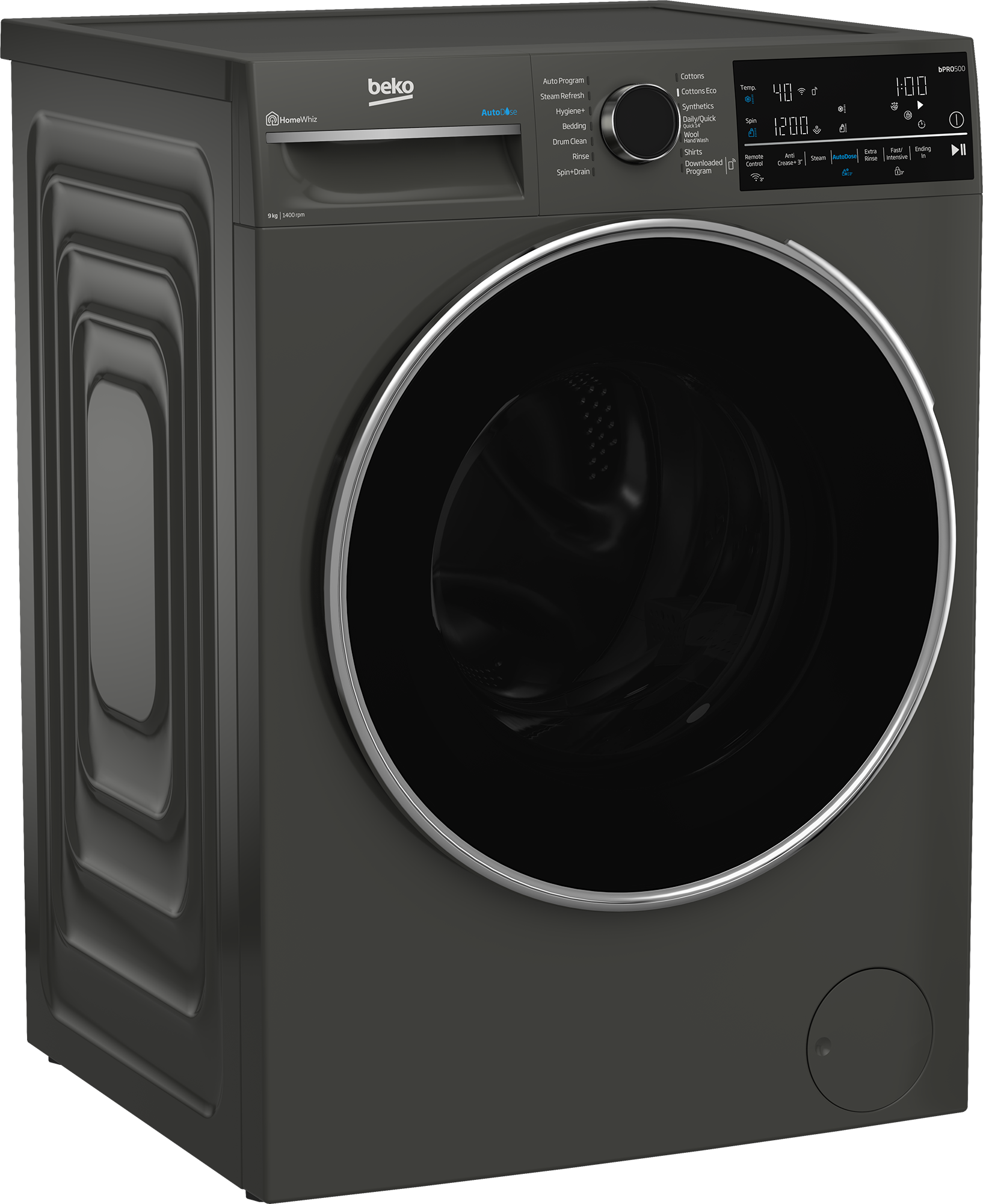 Beko 9kg Auto Dose Front Load Washing Machine with Smart Technology - Graphite (BFLB904ADG) - Perfect for Apartments, Laundromats & Energy-Efficient Homes