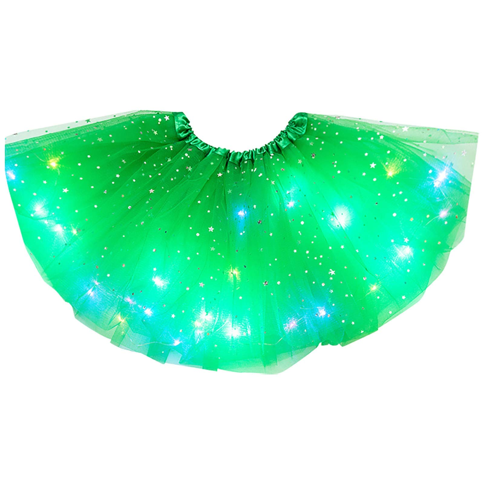 Women's A-Line Puffy Skirt with Retro Stars & LED Lights - Solid Color Mesh High Waist Party Skirt for Raves, Concerts, and Nightclub Outfits
