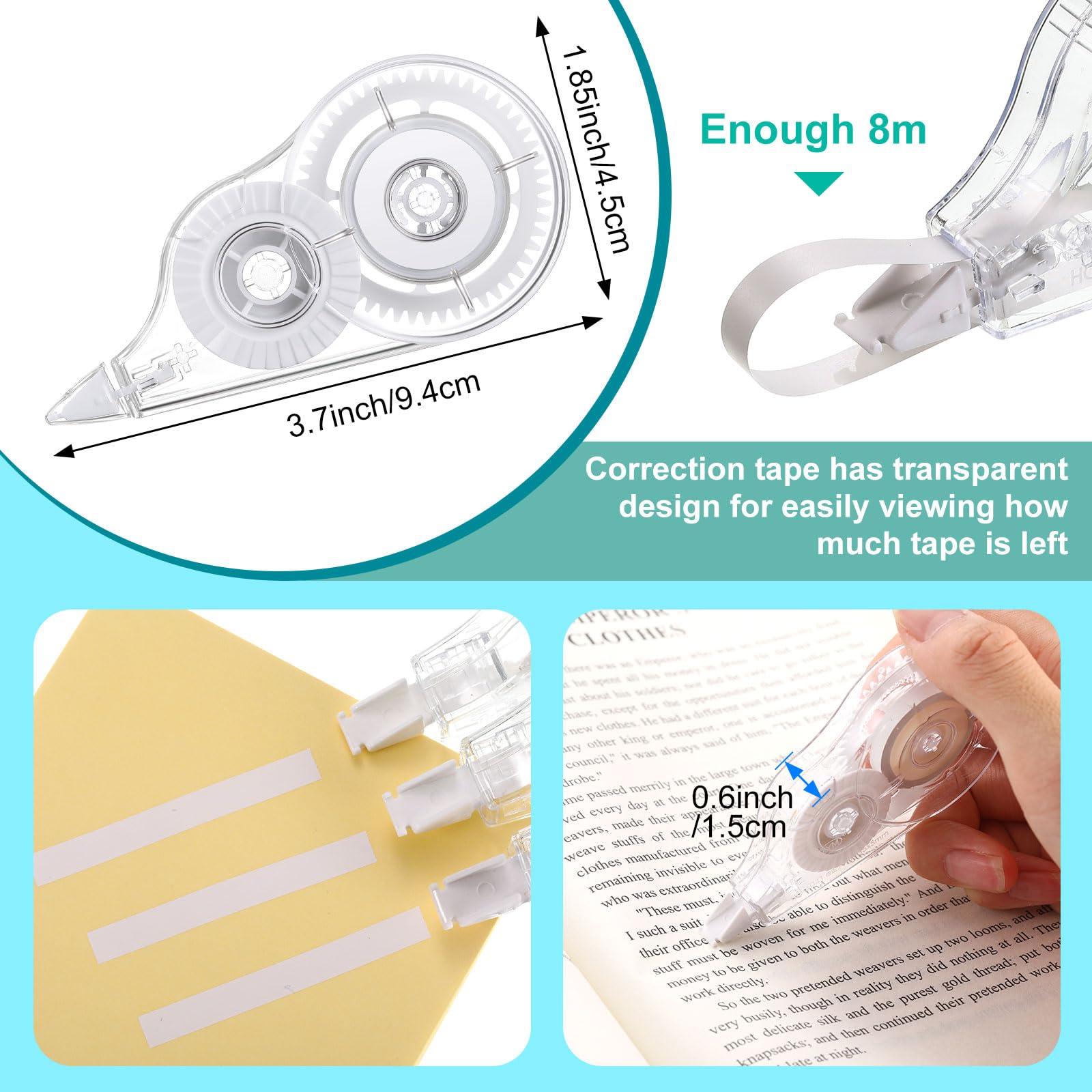 50-Pack Transparent Correction Tape Rollers - Clear Correction Dispenser for School, Office, Teachers & Students - Perfect for Homework, Exams & Document Editing (White)