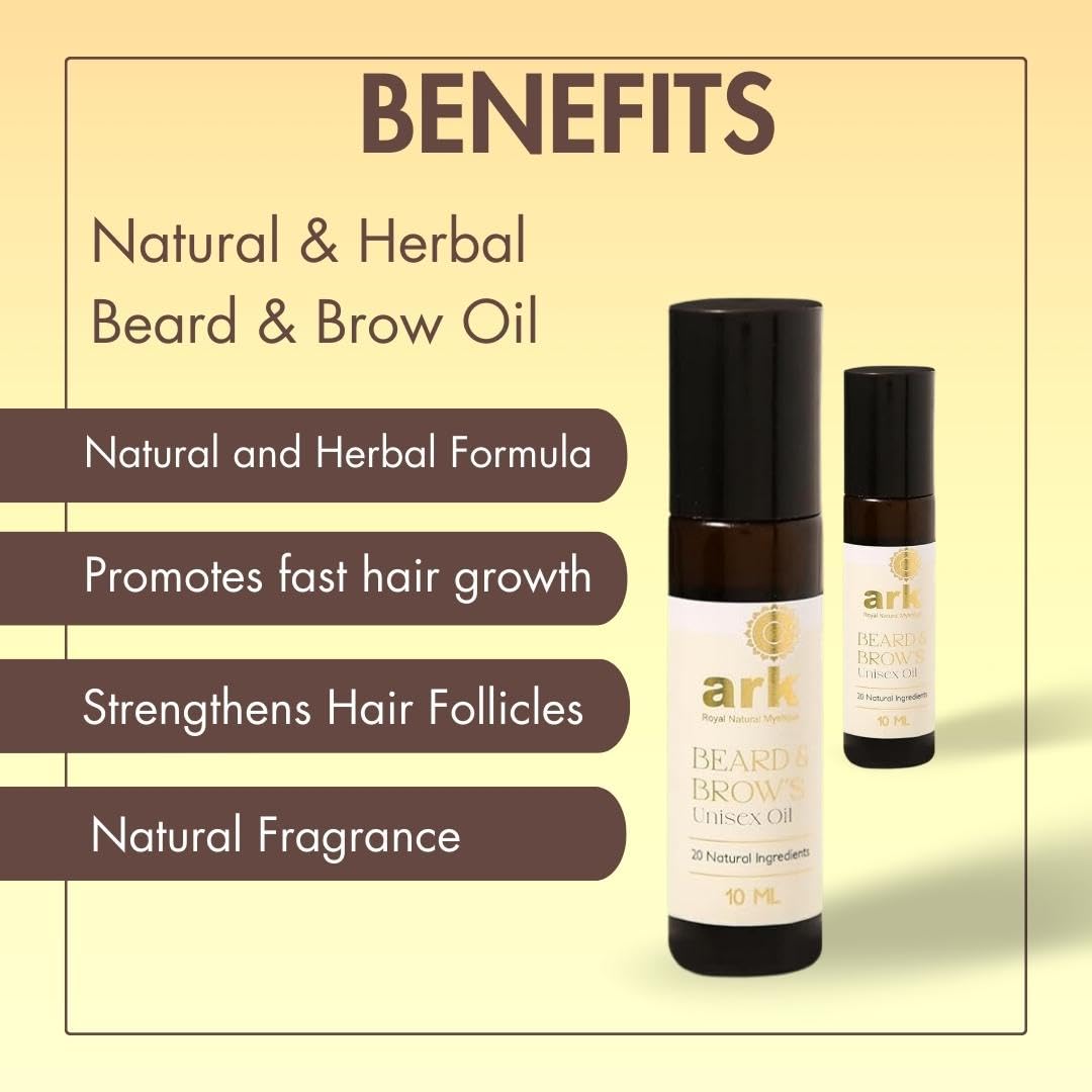 Natural Beard & Brow Growth Oil for Men & Women - Herbal Formula with Almond, Jojoba & Virgin Coconut Oil - Stimulates Fast Hair Growth for Patchy & Uneven Areas - 10ml - Perfect for Daily Grooming & Thicker Facial Hair Care