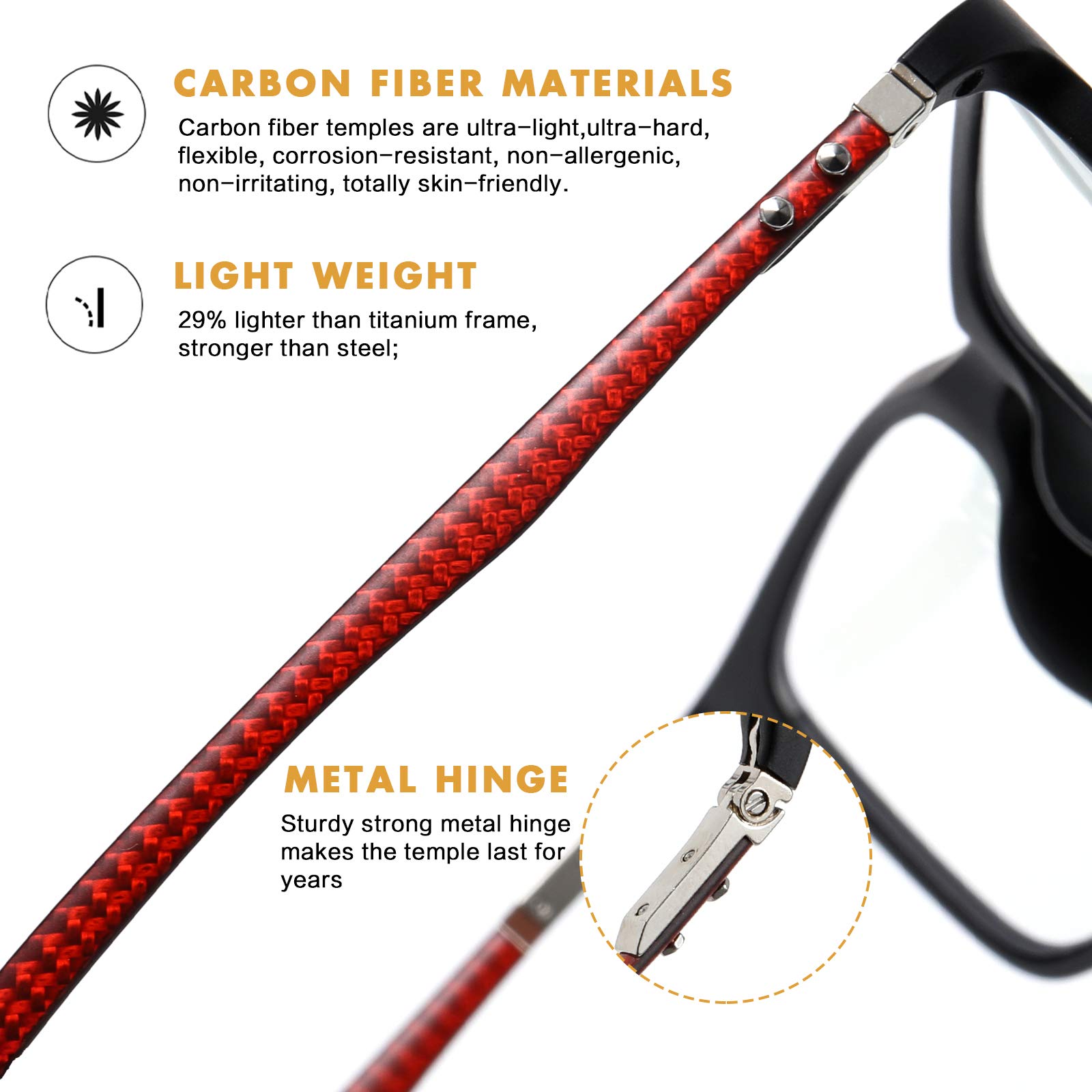 Premium Carbon Fiber Blue Light Blocking Glasses for Men & Women - DUCO Luxury Computer Glasses for Eye Strain Relief | Office, Gaming & Digital Screen Use