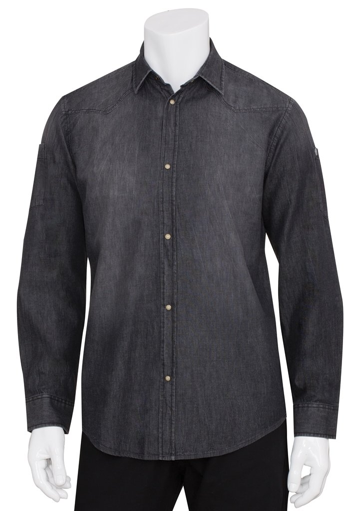 Chef Works Men's Denim Long Sleeve Work Shirt - Durable Kitchen & Restaurant Apparel for Chefs, Cooks & Food Service Professionals