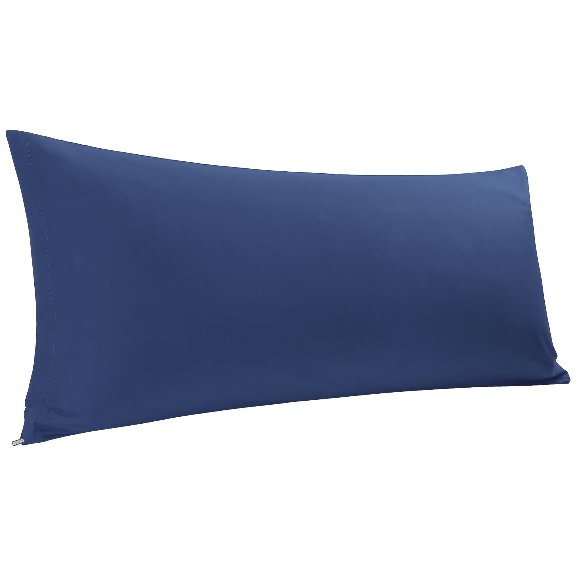 Premium 300-Thread-Count Cotton Body Pillow Cover with Zipper - 20x48 Inches, Navy Blue - Soft & Breathable for Comfortable Sleep, Pregnancy Support, and Home Decor