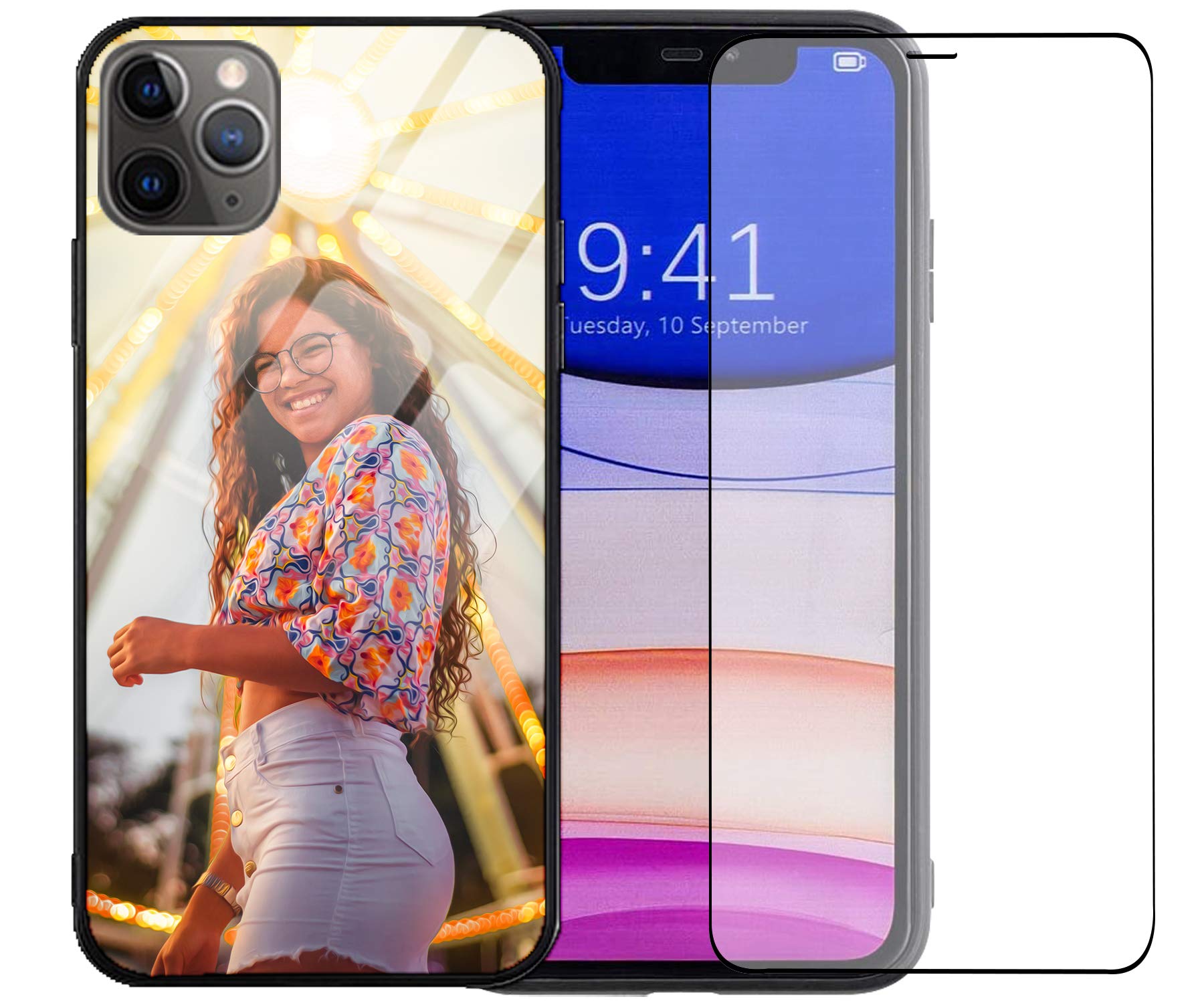 Custom iPhone 12 Pro Max 6.7 Inch Phone Case with Tempered Glass Back Cover & Screen Protector - Personalized Protective Case for Everyday Use, Travel, and Work