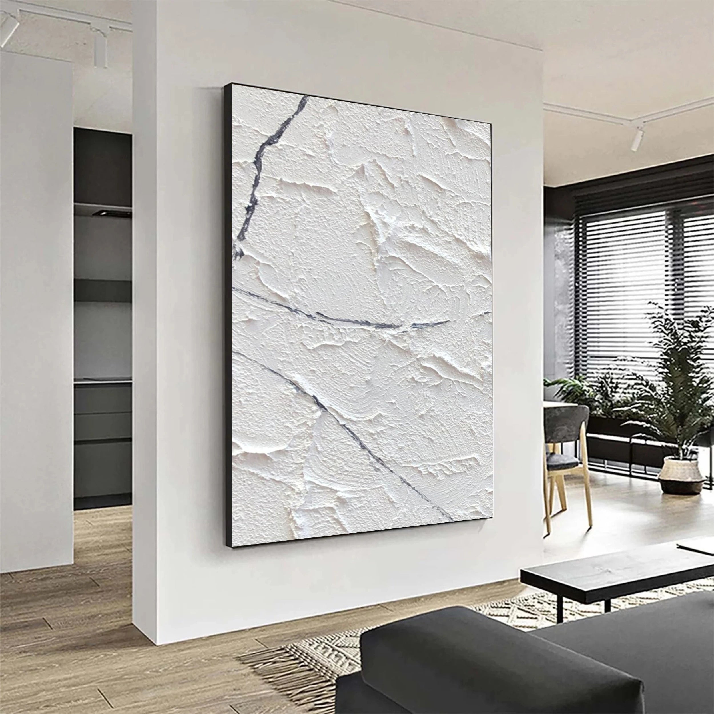 White Minimalist Textured Painting Canvas #MM142 - Premium Abstract Wall Art for Modern Home & Office Decor
