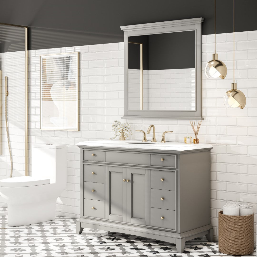 Eviva Elite Stamford 36x36 Inch Rectangular Wood Framed Wall Mirror in Gray - Perfect for Bathroom Vanity, Bedroom Decor and Entryway