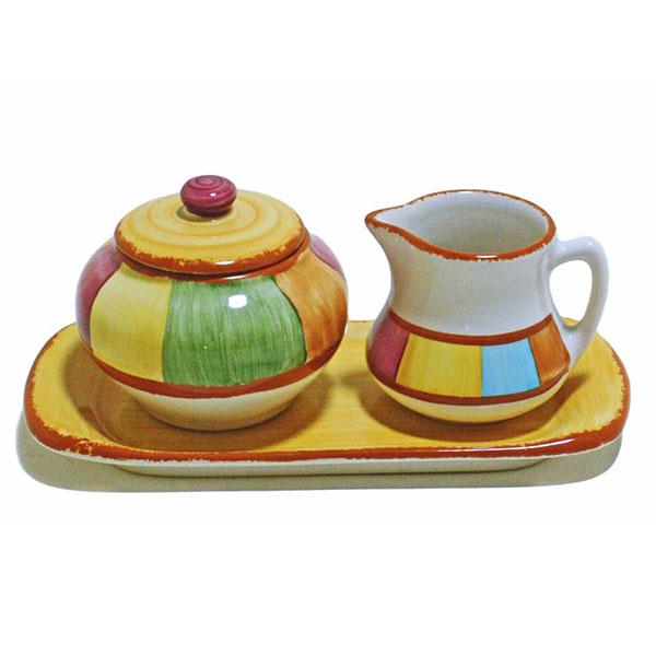 Colorful Striped Sugar and Creamer Set | Serape Style Coffee & Tea Accessories for Home, Kitchen, or Office Use