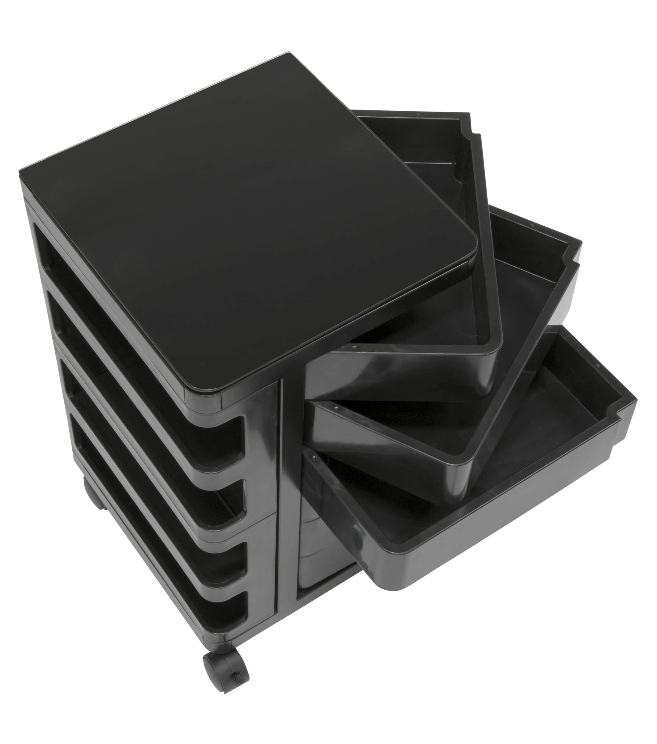 SD STUDIO DESIGNS Kubx Rotating 4-Sided Mobile Storage Organizer with Glass Top - Multi-Compartment Spinning Organizer for Office, Kitchen, Bathroom & Craft Room Organization