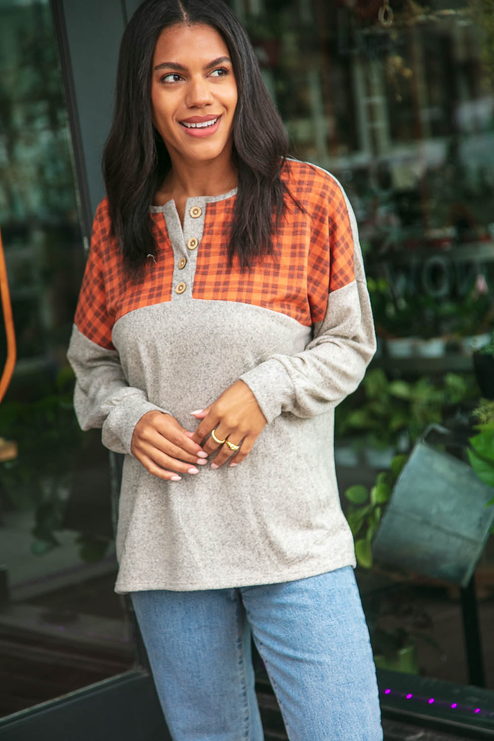 Soft Plaid Cashmere Feel Two-Tone Button Down Shirt for Women - Comfortable & Stylish Office Wear & Casual Outfits
