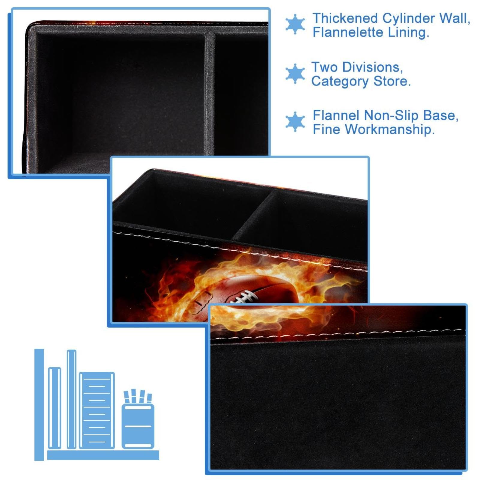 Premium Desk Pen Holder & Pencil Organizer - American Football & Fire Design - Office Supplies for Home, School, and Workplace Organization