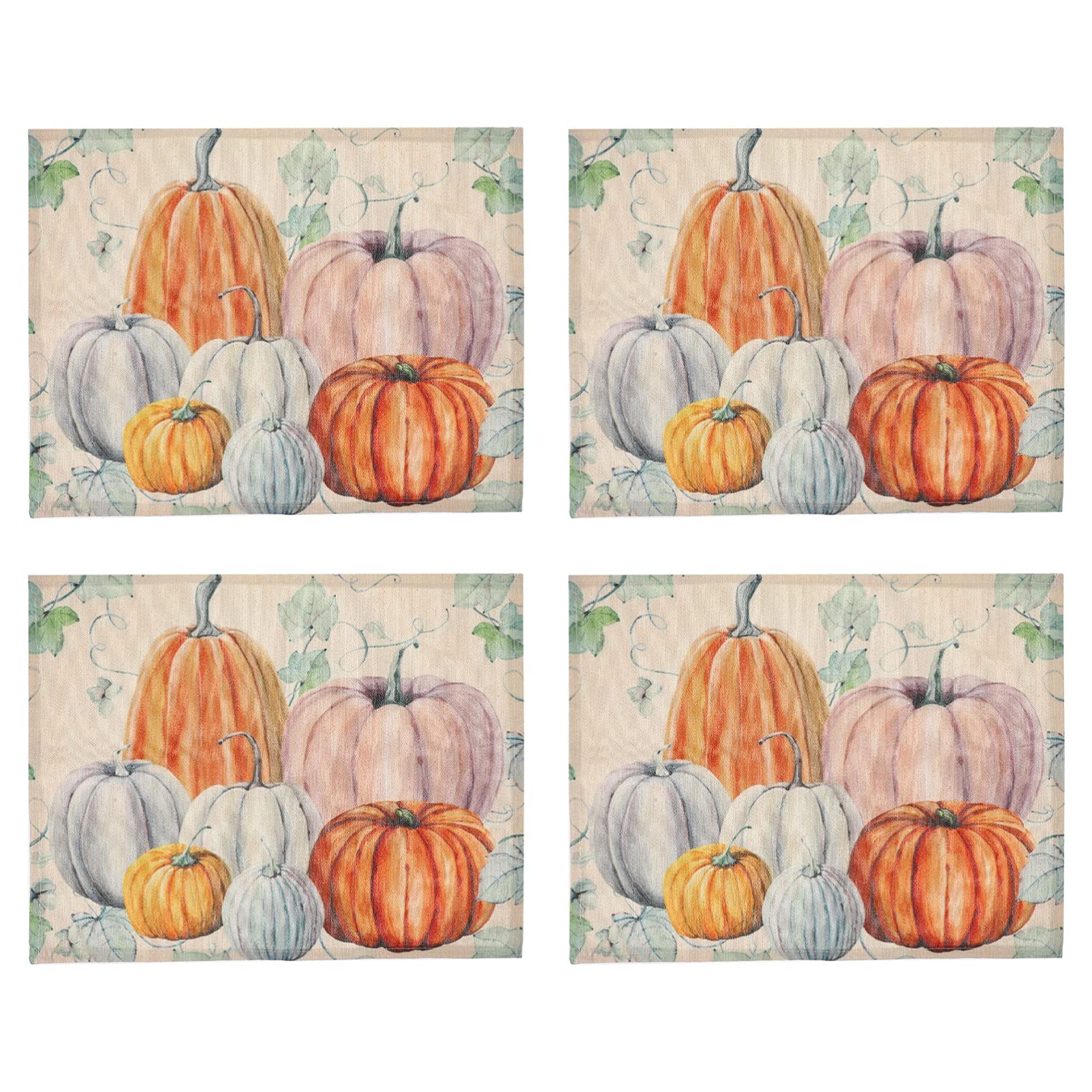 DOITOOL 4Pcs Halloween Pumpkin Placemats - Fall Thanksgiving Table Decor, Waterproof Vinyl Place Mats for Dining Table, Kitchen Decor (Autumn Harvest Theme) - Perfect for Halloween Parties, Thanksgiving Dinner & Fall Home Decor