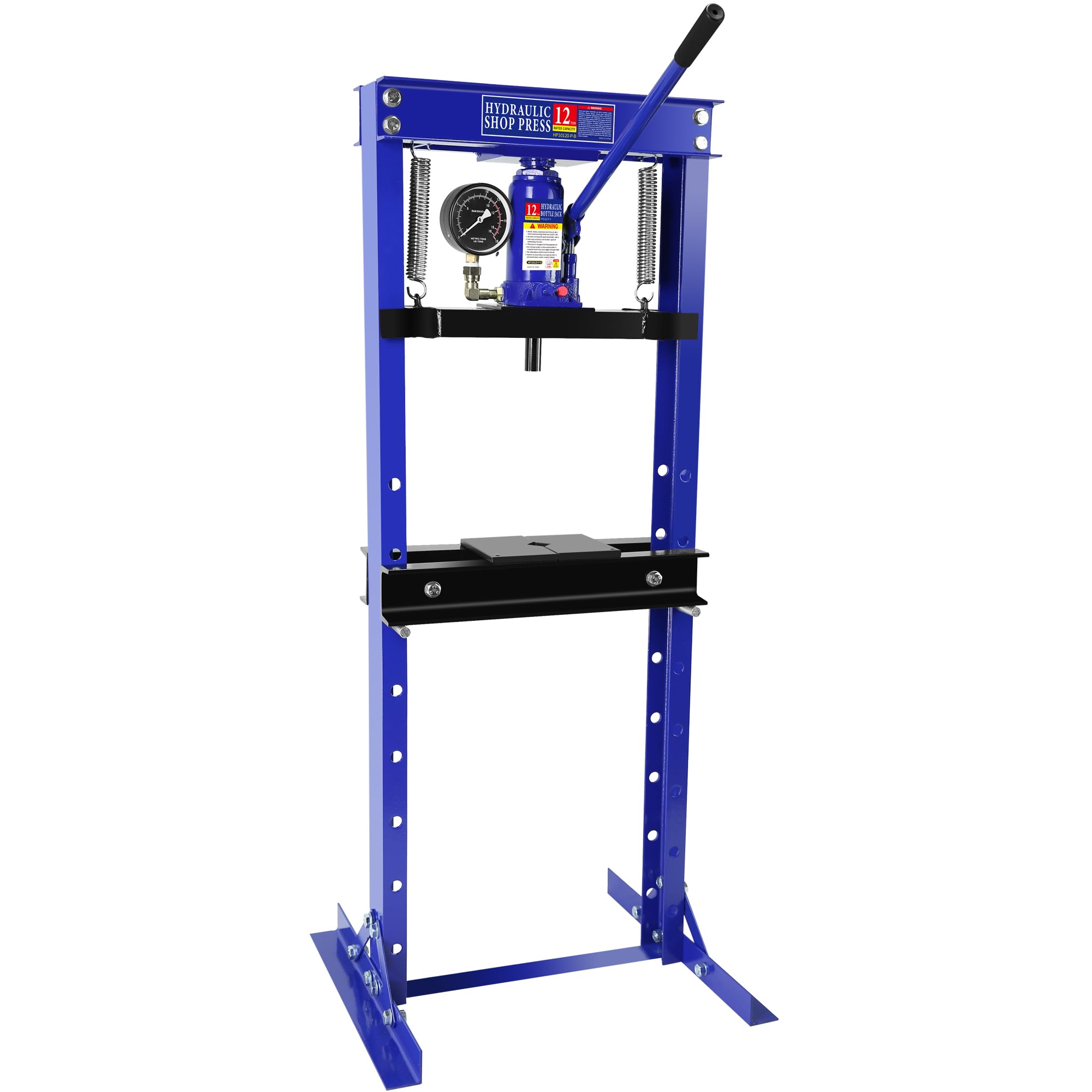 12 Ton Hydraulic Shop Press - Heavy Duty H-Frame Garage Floor Press with Adjustable Height Work Table & Steel Plates - Perfect for Bearing Removal, Gear Repair, Metalworking & Auto Maintenance