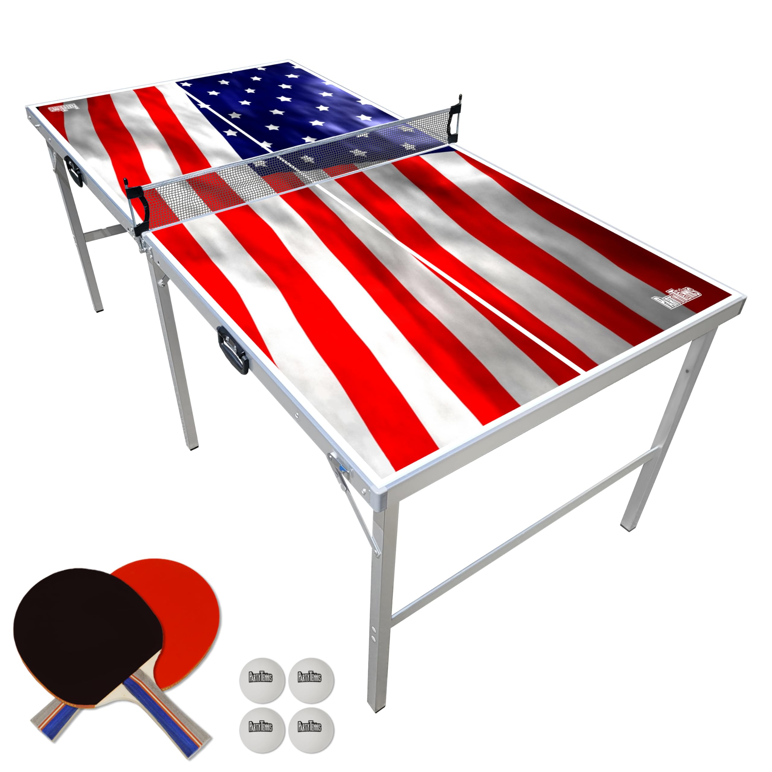 PartyLife 6 ft x 3 ft Portable Folding Ping Pong Table with Net, Paddles & Balls - Indoor/Outdoor Table Tennis for Kids & Adults | Fun-Size Compact Design | Optional LED Lights - Perfect for Game Rooms, Backyards & Parties