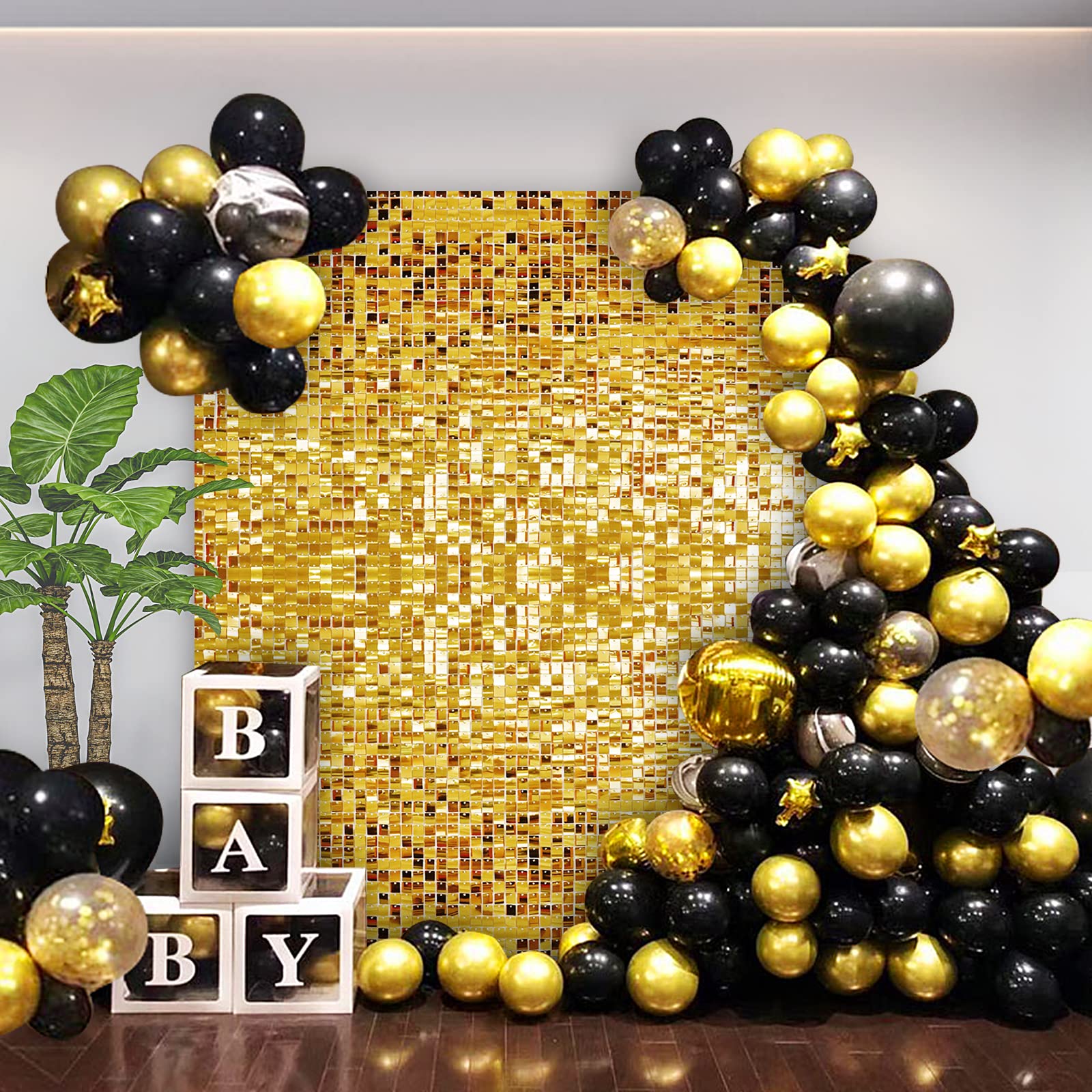 24 Pack Golden Shimmer Wall Backdrop Panels - Wedding, Anniversary, Birthday, Graduation, Engagement & Bachelorette Party Decorations | Perfect for Photo Booths, Stage Backgrounds & Event Decor