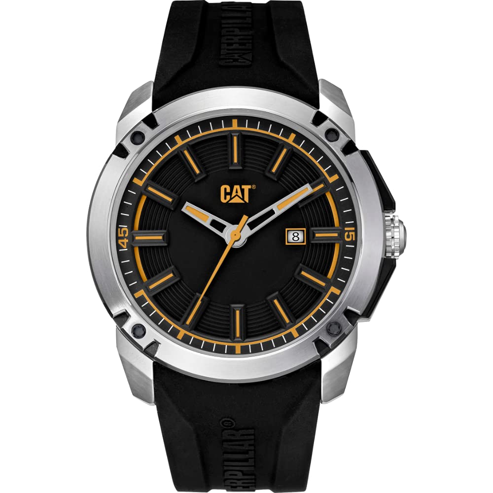 CAT Elite Black Men's Watch - 46mm Stainless Steel Case, Black Leather Strap & Dial (AH.141.21.127) | Professional Business & Casual Wear Timepiece