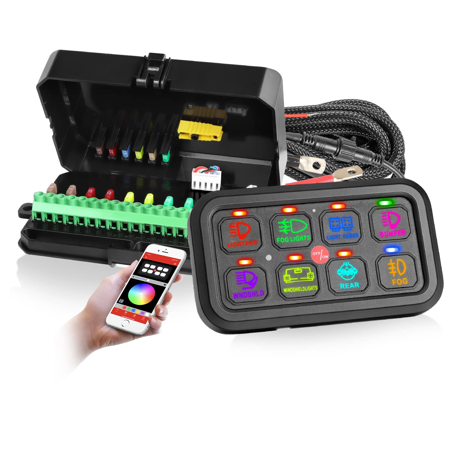 8 Gang Switch Panel - Nirider Dimmable RGB Strobe Momentary Switch Panel, 12V Universal Circuit Control System with Touch Button Switch Pod for Truck, Wrangler, 4Runner, ATV, UTV, RZR & Cars - Perfect for Off-Roading, Overlanding & Vehicle Customization