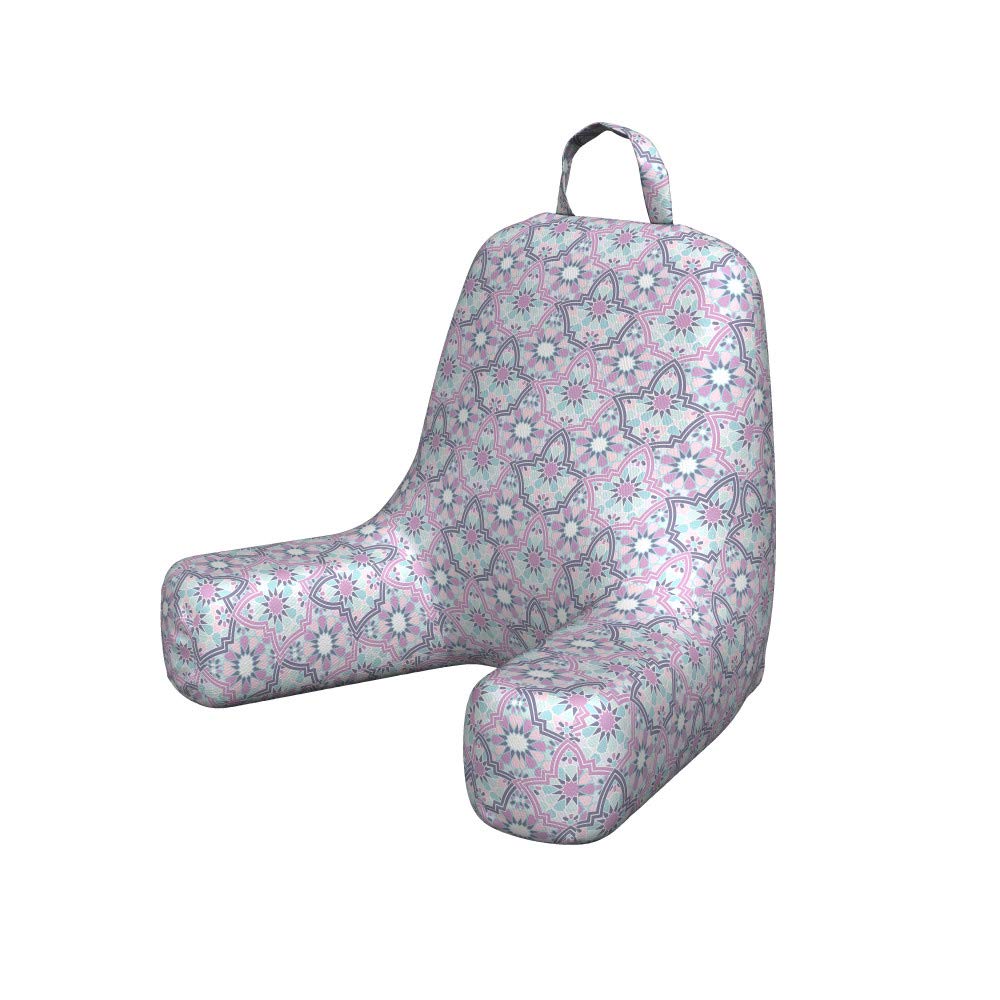 Ambesonne Moroccan Reading Pillow Cover - Soft Fabric Printed Bed Rest Case with Abstract Eastern Floral Motif in Pastel Blue & Purple | Perfect for Reading, Lounging, Bedroom Decor & Cozy Home Accessories