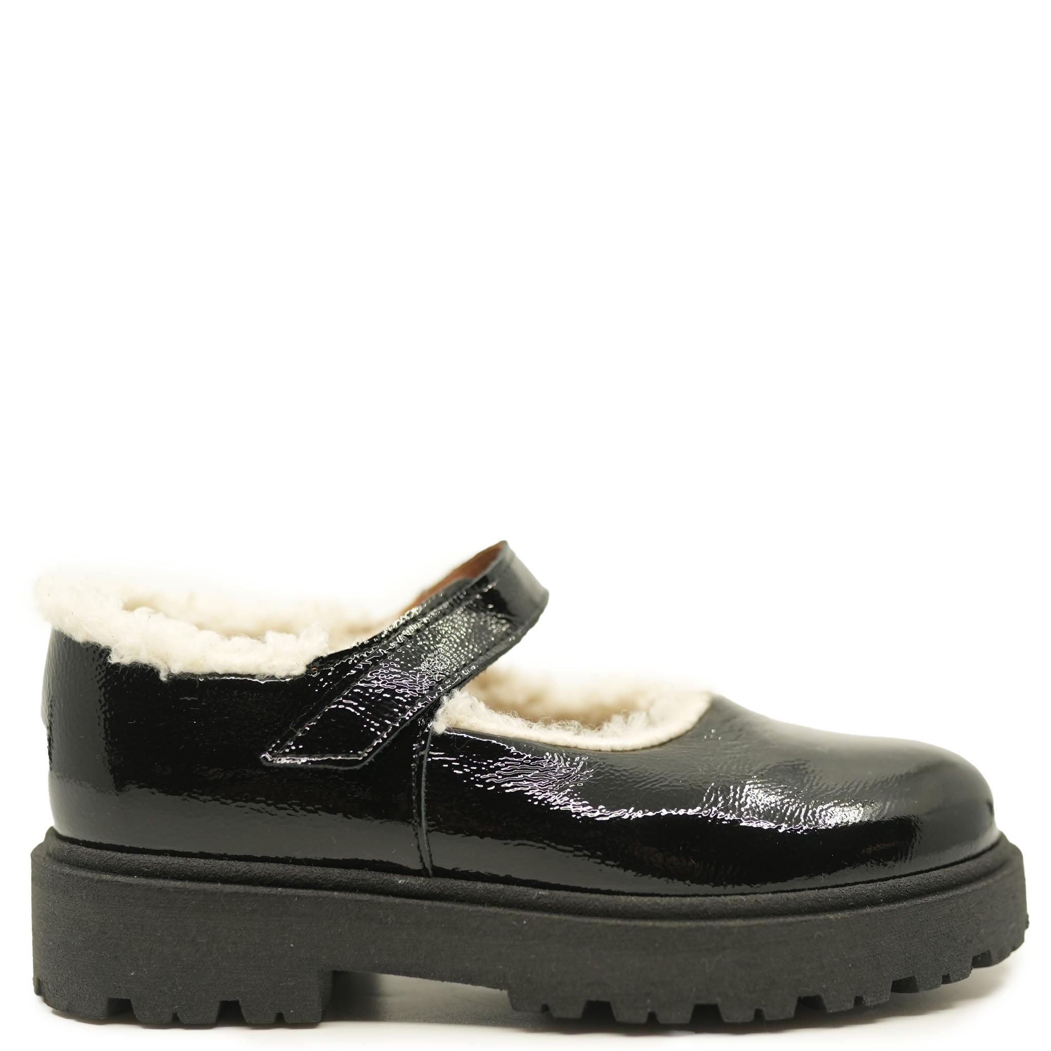 Pepe Black Patent Leather Shearling Lined Chunky Heel Mary Jane Shoes - Stylish Winter Booties for Women, Perfect for Casual Outfits & Cold Weather Fashion