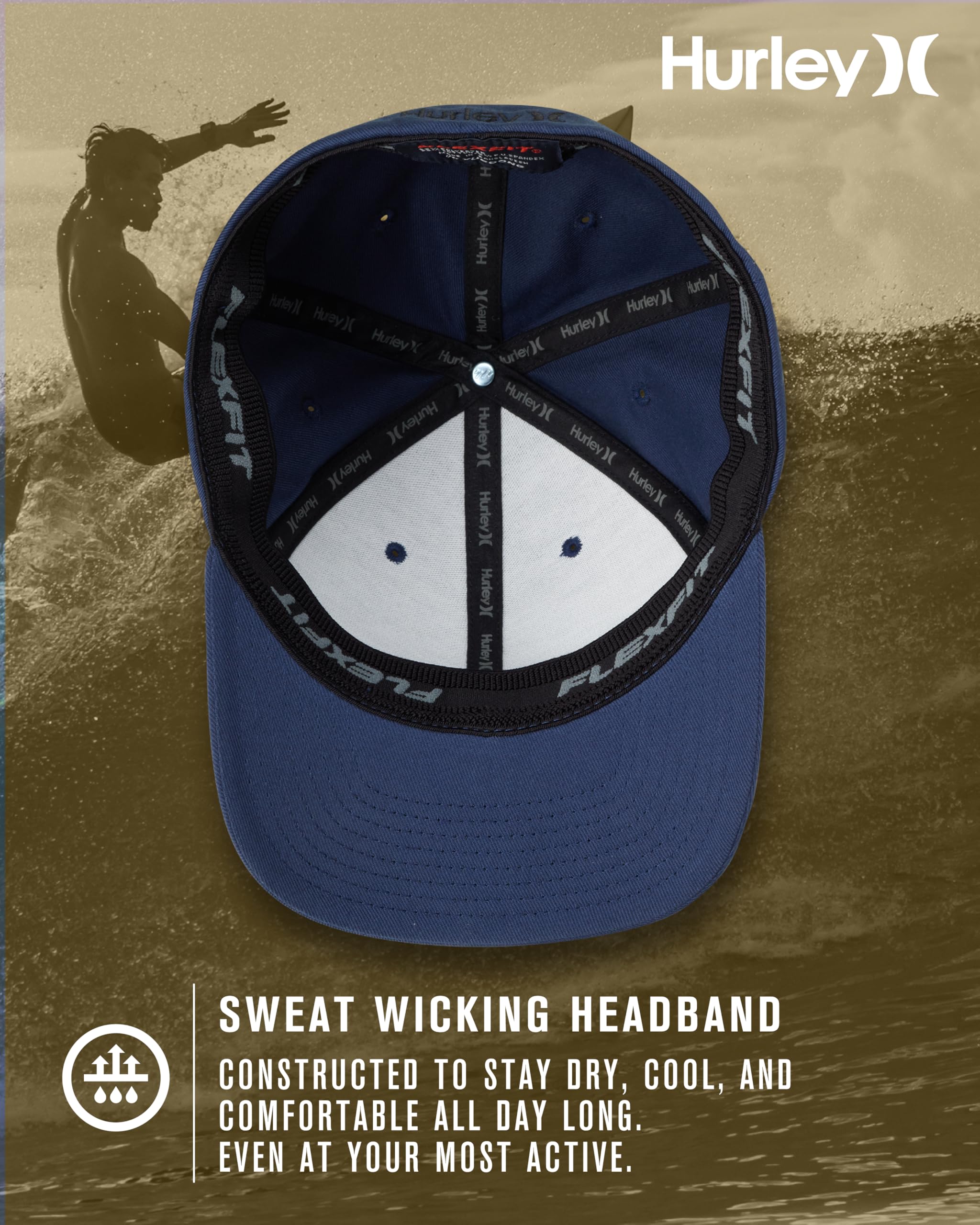 Hurley Men's Baseball Cap - Iron Corp Fitted Hat for Men | Adjustable & Stylish Sports Hat for Baseball, Running, Outdoor Activities