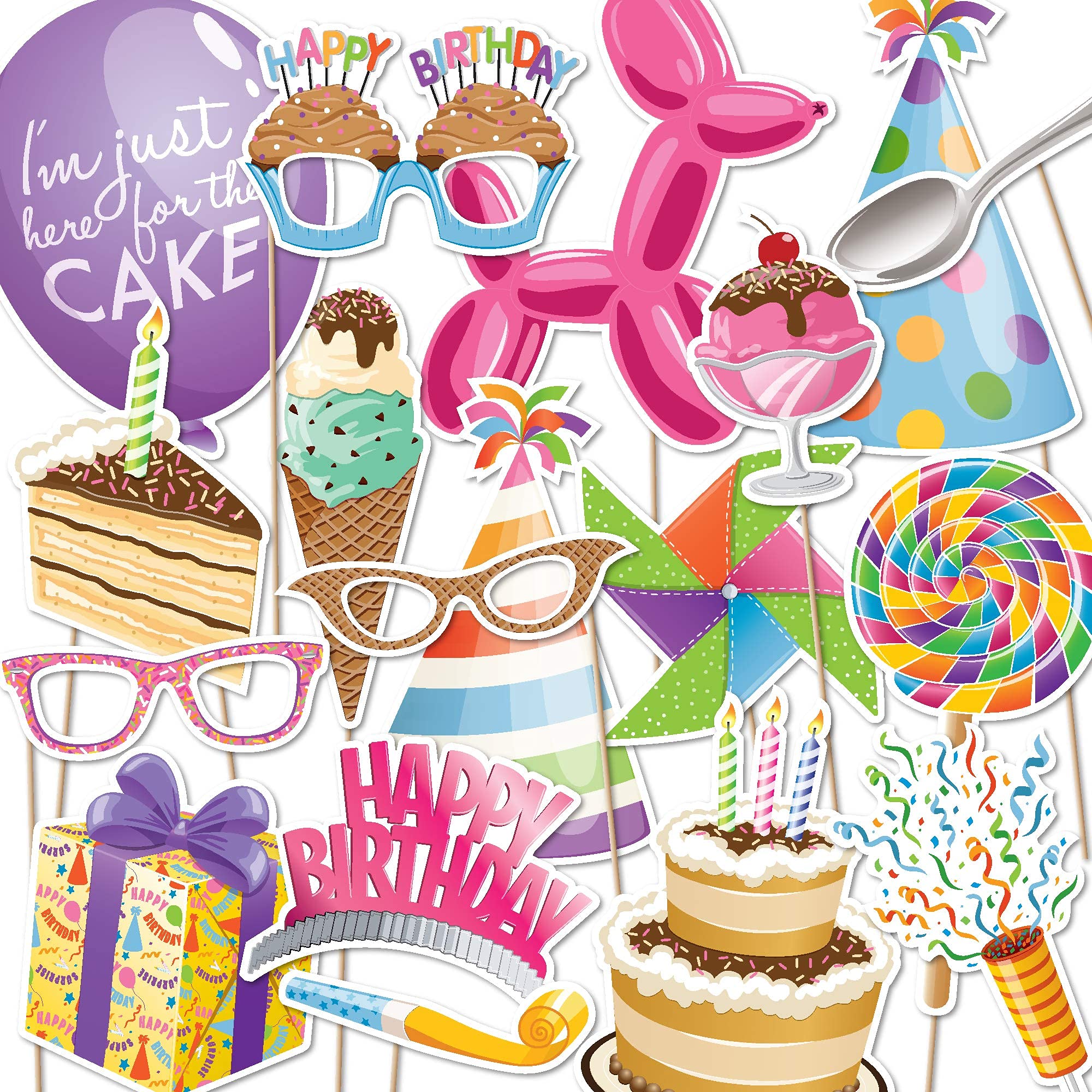 18-Piece Happy Birthday Party Photo Booth Props Set by Paper and Cake | Includes Cake, Balloon, Candles & Party Decorations | Perfect for Birthday Celebrations, Baby Showers & Anniversary Parties
