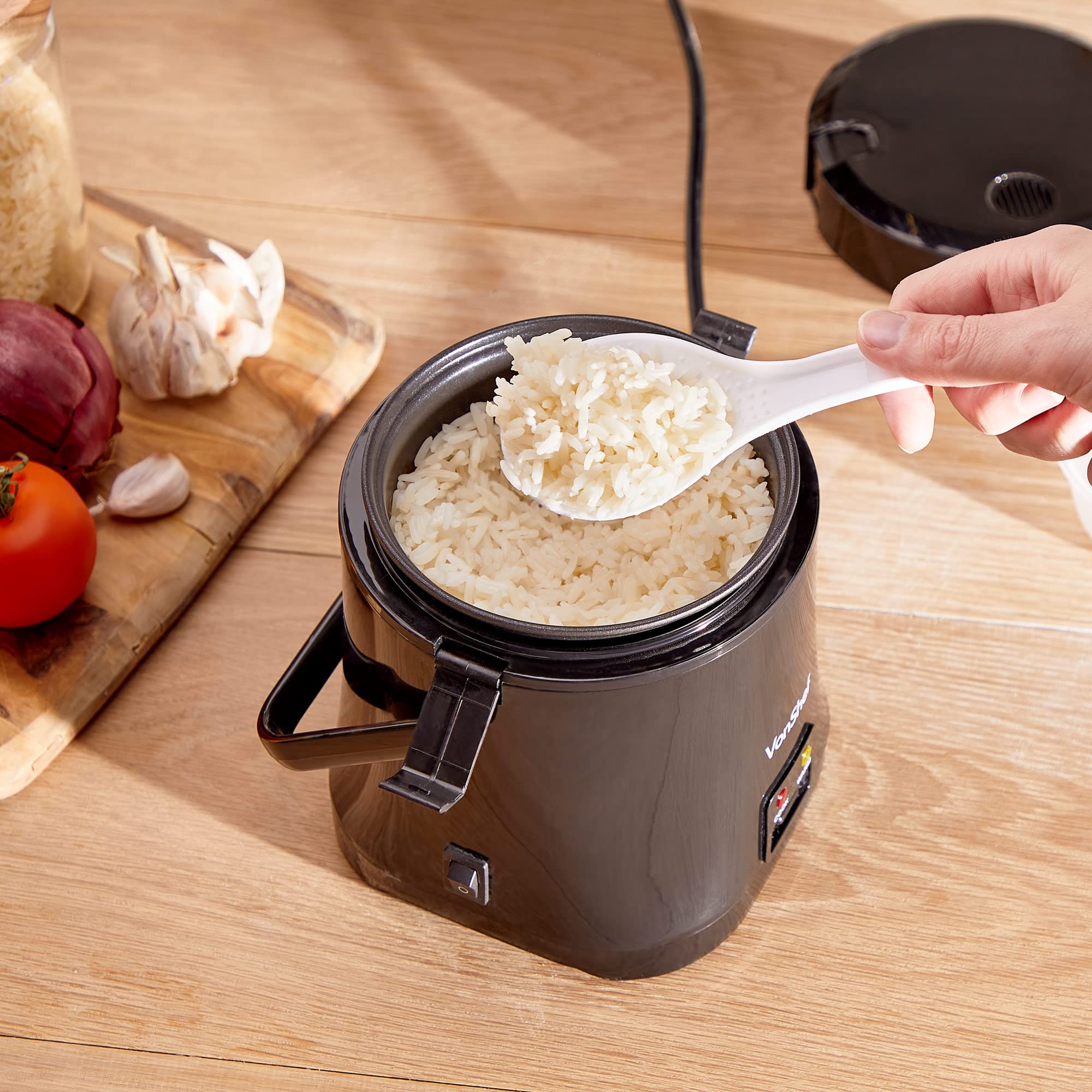 VonShef 0.3L Small Rice Cooker - 2-Person Electric Rice Steamer with Keep Warm Function, 200W Non-Stick Removable Pot - Includes Measuring Cup & Spatula - Perfect for Dorms, Offices & Small Kitchens