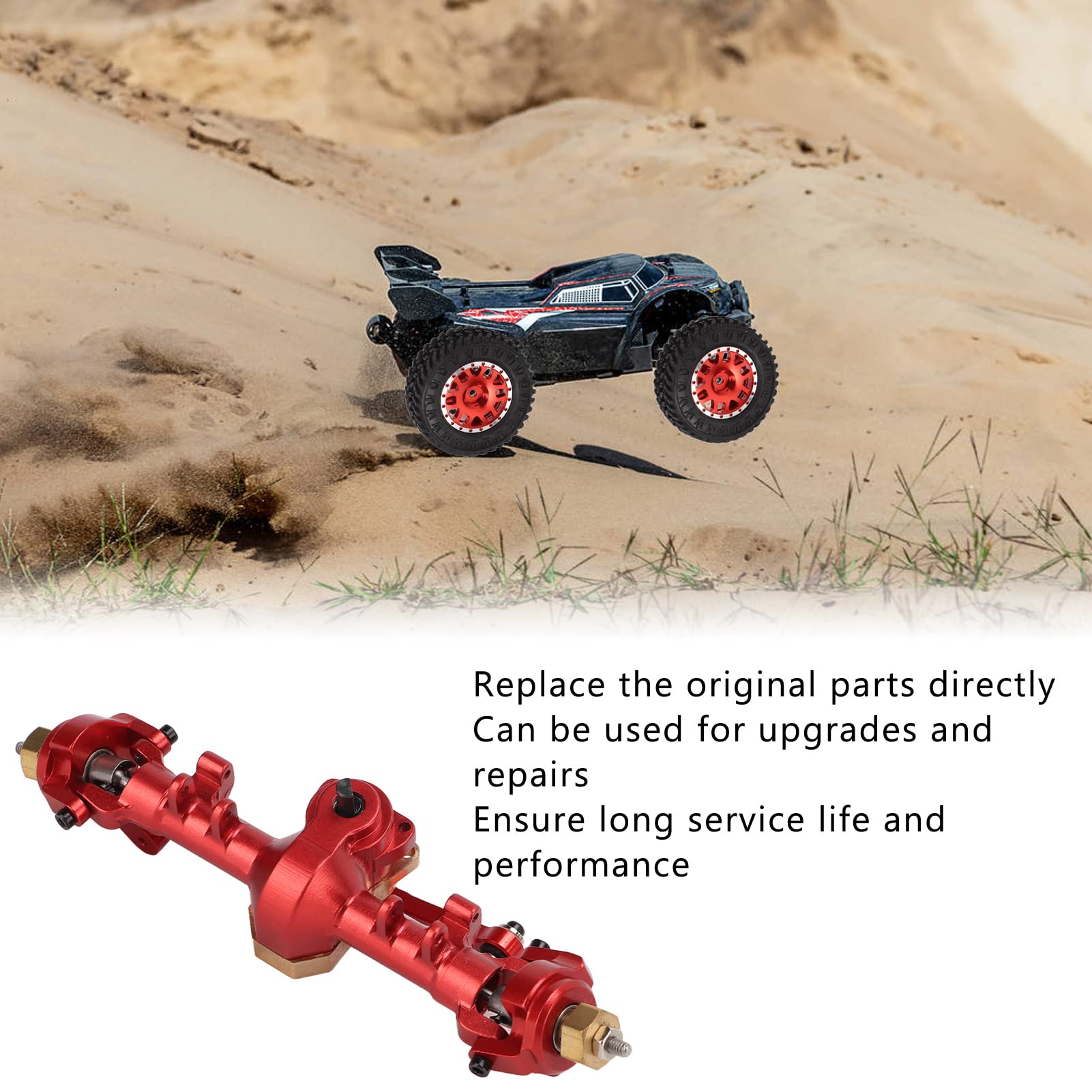 Aluminum Alloy & Brass RC Front Axle Assembly for Axial SCX24 AXI90081 1/24 Scale Crawler Truck - Red | Durable Off-Road Upgrade for Rock Crawling & Trail Adventures