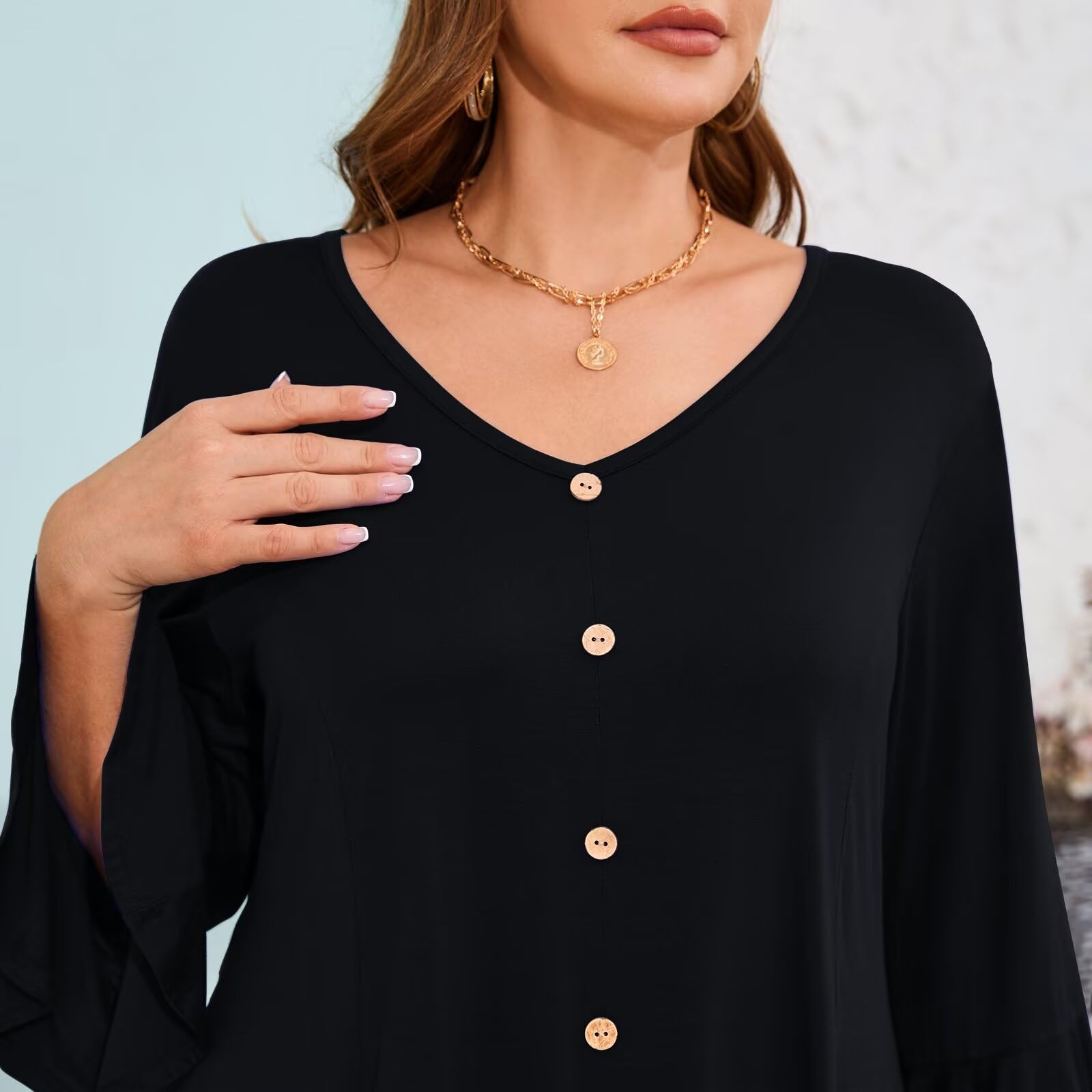 LARACE Women's Plus Size 3/4 Sleeve V-Neck Tunic Tops - Fall Fashion T-Shirts to Wear with Leggings | Casual Outfit for Work, Weekend & Layering