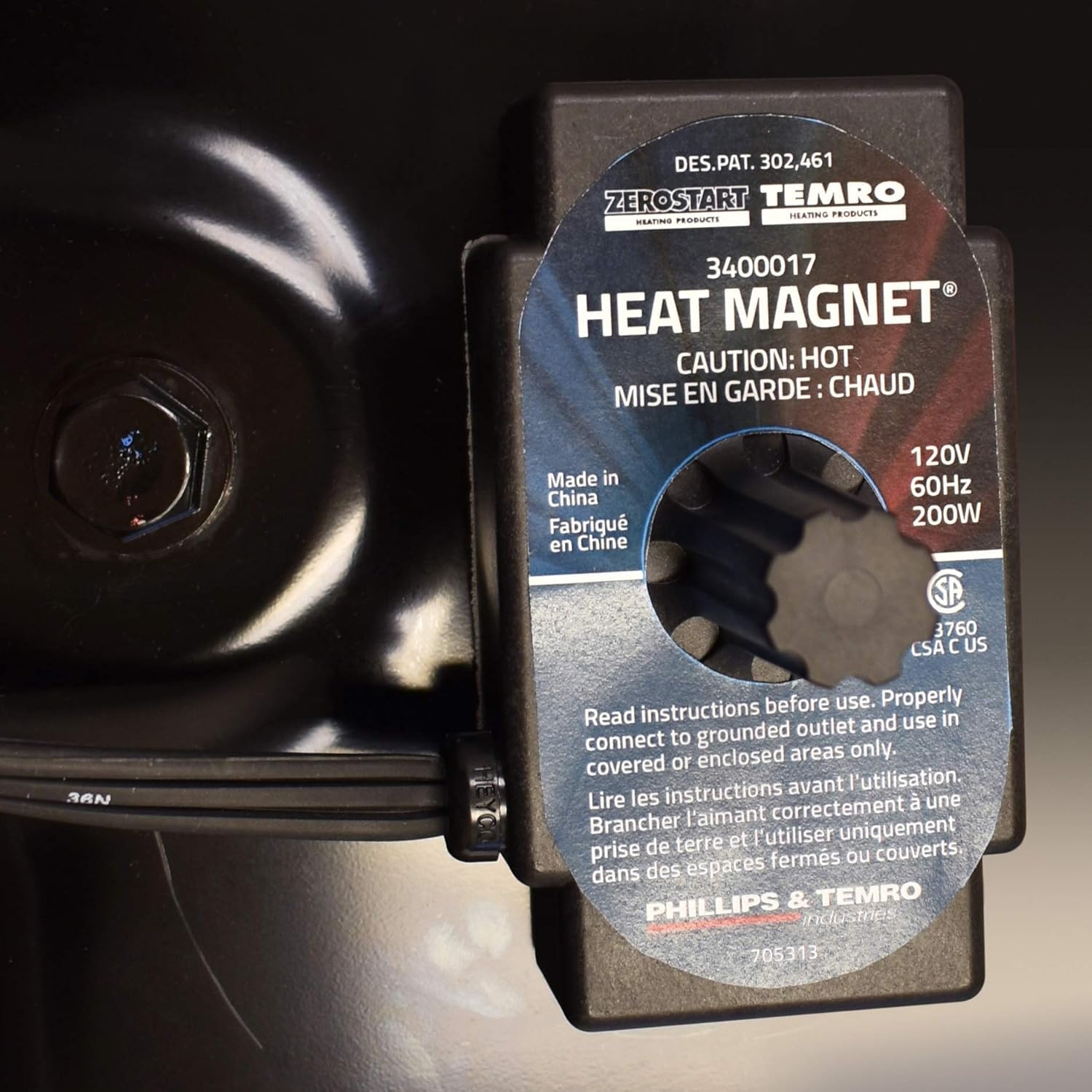Zerostart 3400017 Portable Magnetic Engine Block Heater - 200W 120V CSA Certified for Transmissions, Oil Pans & Small Engines | Winter Vehicle Warm-Up & Cold Weather Engine Protection