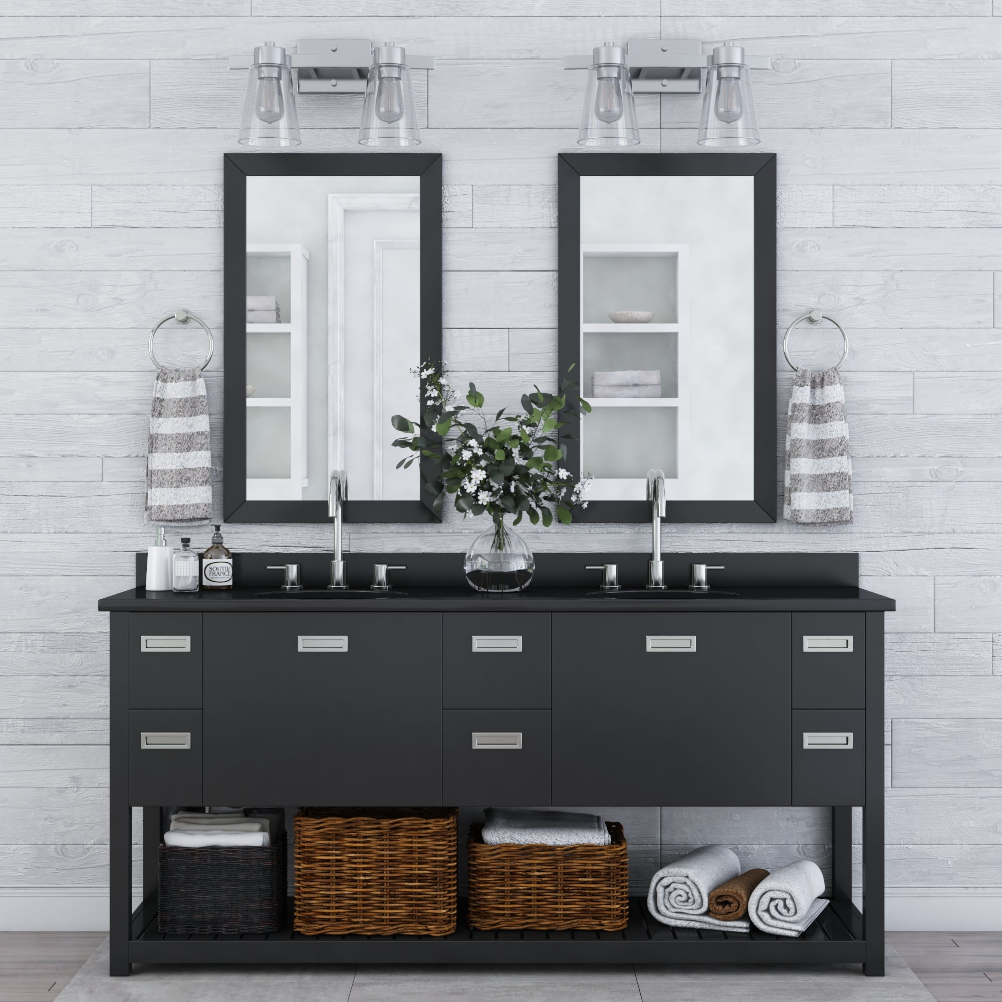 Fairendale 2-Light Vanity Light Fixture with Clear Glass Shades in Brushed Nickel Finish - Perfect for Bathroom Mirror Lighting and Bedroom Dressing Area