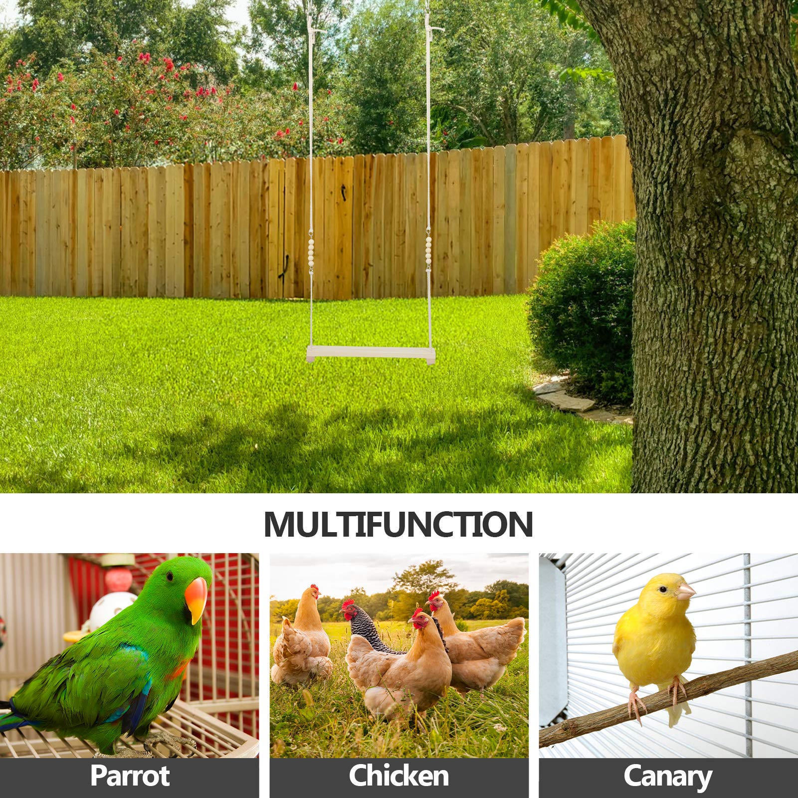 Premium Large Wooden Parrot Perch Swing - Chicken Ladder Stand Toy for Cockatiels, Macaws & Pet Birds | Durable Bird Cage Accessory for Climbing & Play