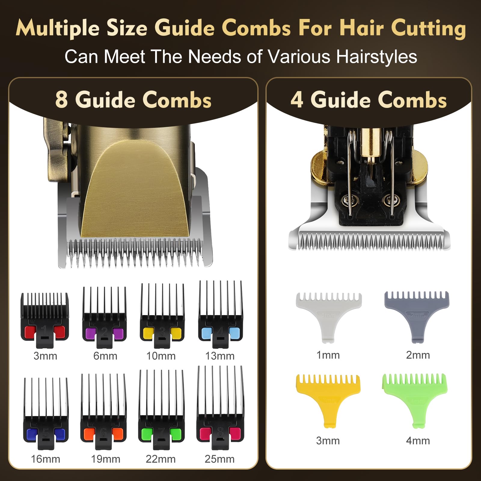 Professional Cordless Hair Clippers for Men - 4-in-1 Barber Kit with T-Blade Trimmer, Electric Shaver & Nose Hair Trimmer | LCD Display | Perfect for Home Haircuts, Beard Grooming & Personal Care (Gold)