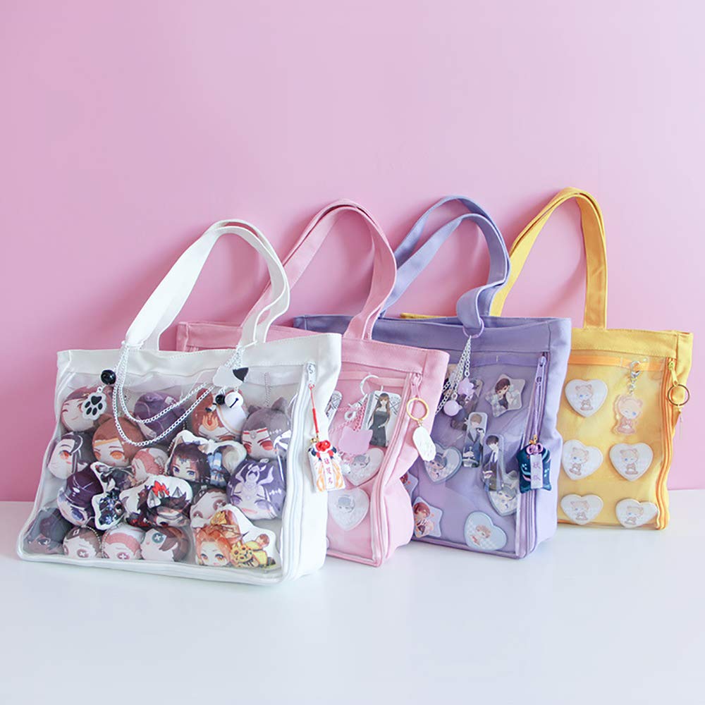 Clear Window Ita Tote Bag for Pins & Patches - DIY Customizable Shoulder Handbag for Cosplay, Anime Conventions & Everyday Use