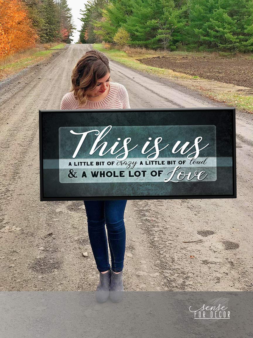 This Is Us Wall Art - Large Framed Canvas Print for Farmhouse & Living Room Decor - Housewarming Gift for New Home - Green & Black Floating Frame 42x19 - Perfect for Family Photos & Cozy Home Decor