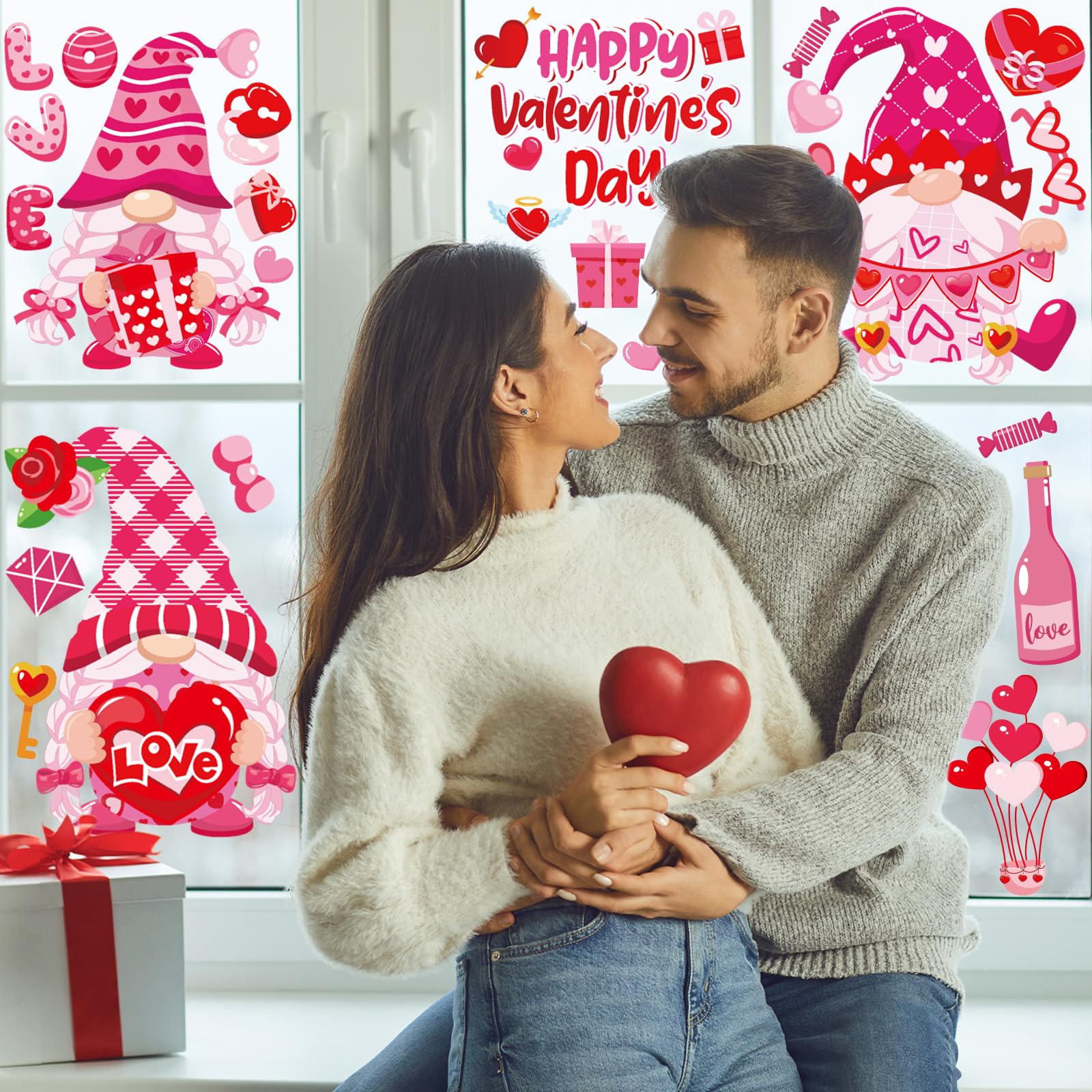 Whaline 18 Sheets St. Patrick's Day Window Clings - Valentine's Day Heart Tree & Cute Gnome Shamrock Decals - Green & Pink Window Decor for Home, School, Office - Party Supplies & Holiday Decorations (Perfect for St. Patrick's Parties, Classroom Activities & Festive Home Decor)