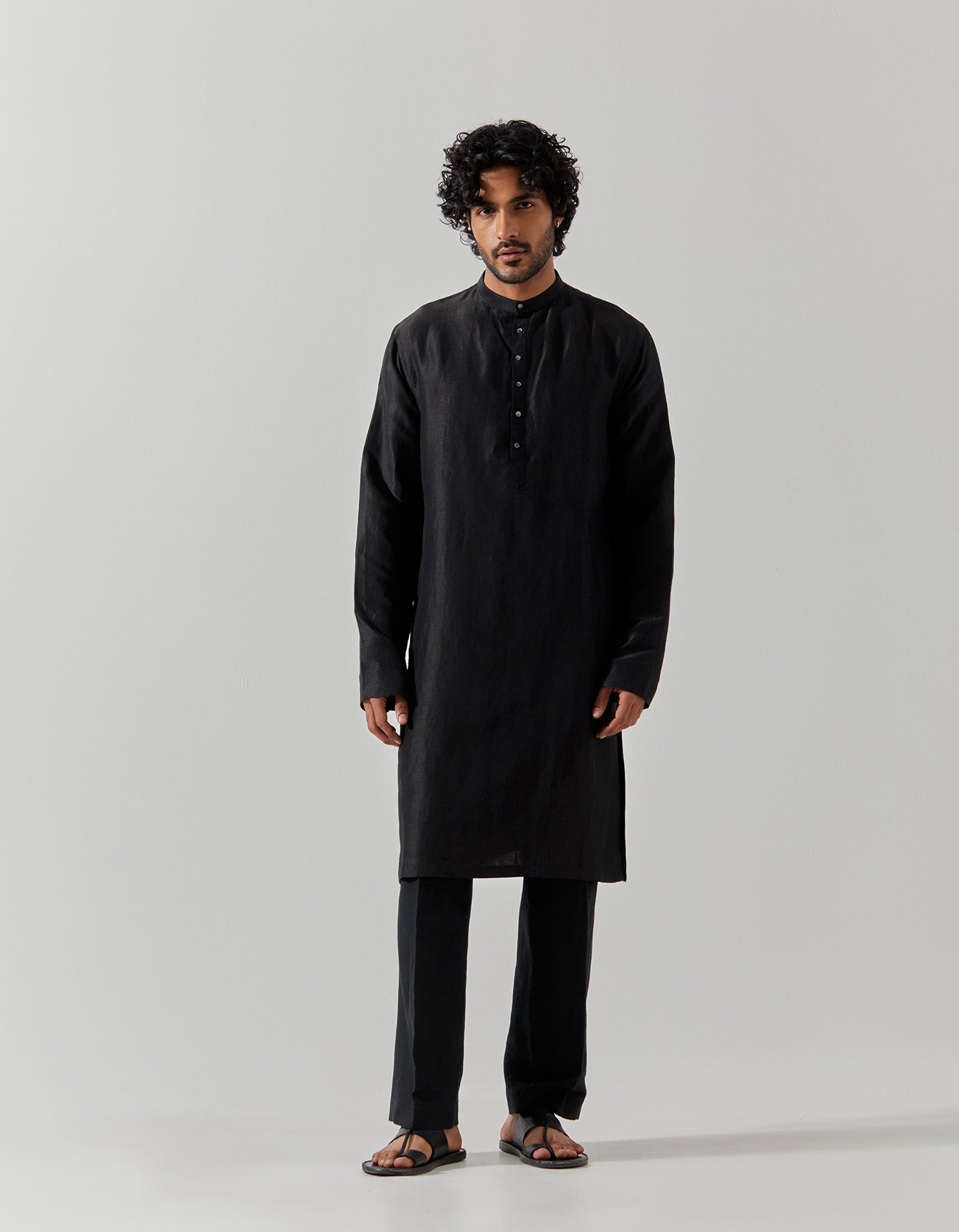 Bade Miyan Kurta for Men - Black Satin Linen Tunic Shirt - Perfect for Eid, Weddings & Festive Occasions