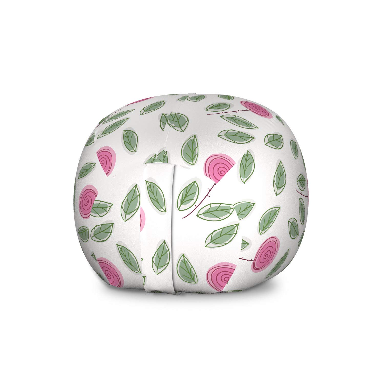 Ambesonne Large Pink Rose Storage Bag Chair - Modern Floral Spiral Design with Green Leaves, Washable Stuffed Animal Organizer for Kids' Room, Nursery, Playroom & Dorm Decor - Pink, Reseda Green & White