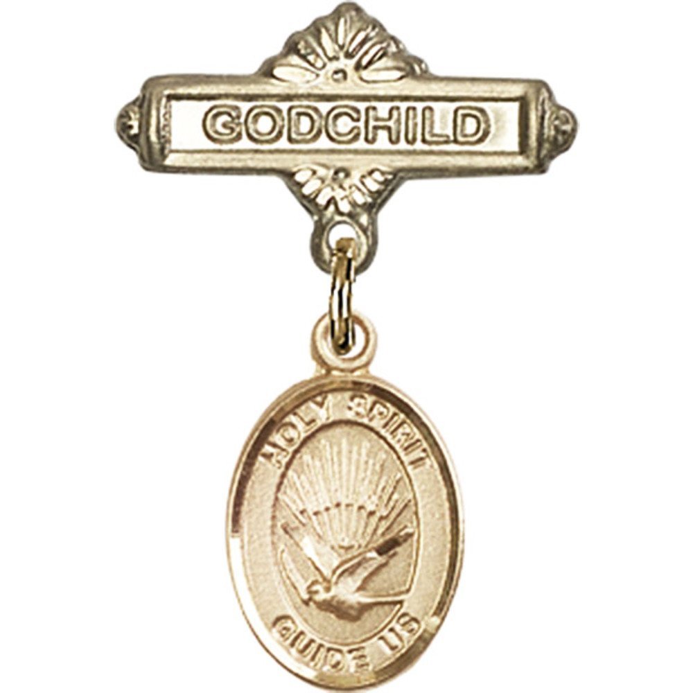 Gold Filled Holy Spirit Charm Baby Badge Pin - 1 X 5/8 Inch Godchild Gift for Christening, Baptism & Religious Ceremonies