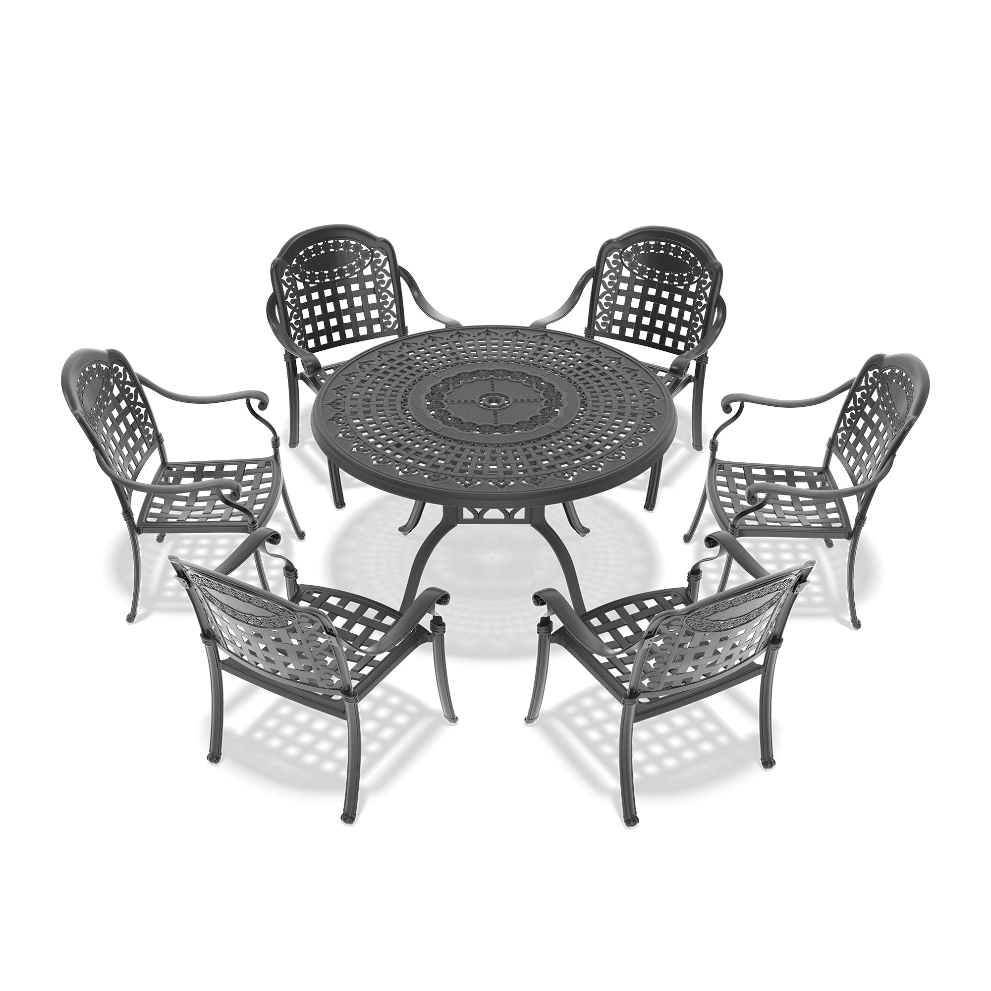 7-Piece Cast Aluminum Patio Furniture Set with Cushions (Random Colors) - Outdoor Dining & Lounge Set for Garden, Poolside, and Backyard Relaxation