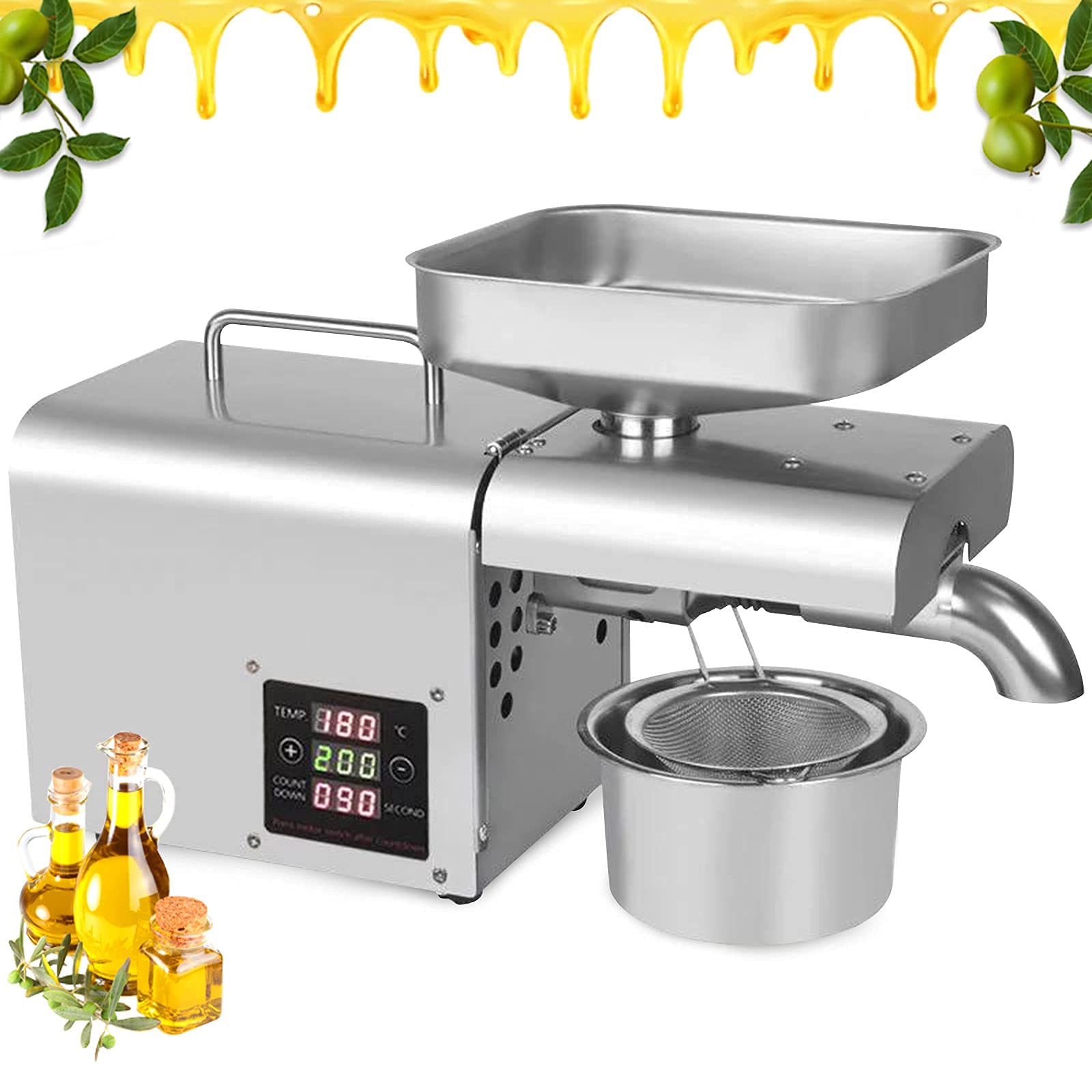 TBVECHI Automatic Oil Press Machine for Home & Commercial Use - Cold Press Oil Extractor for Nuts, Seeds with Digital Temperature Control - Perfect for Healthy Cooking, DIY Essential Oils & Small Business Production