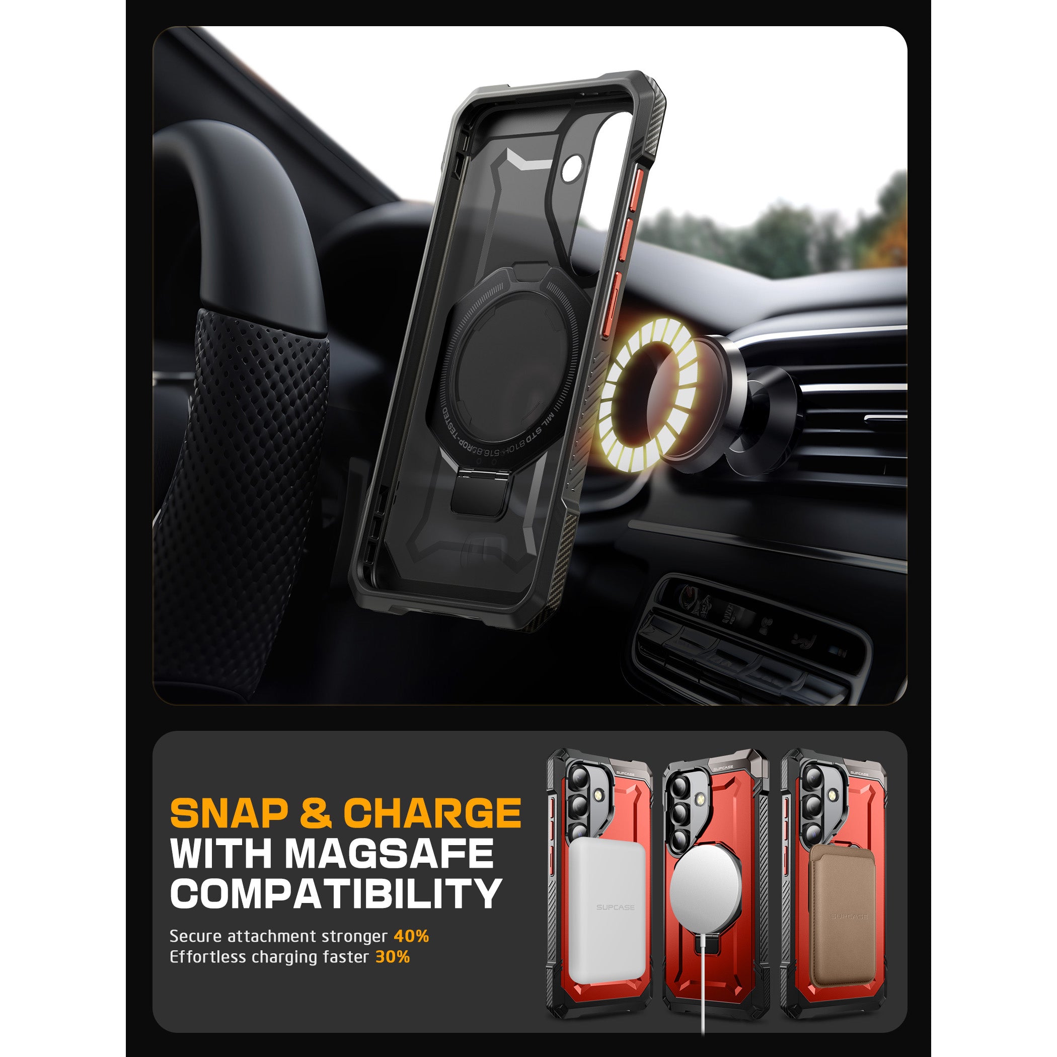 Samsung Galaxy S25 Ultra Grip Magnetic Case with Magsafe - Metallic Red | Compatible with Wireless Charging, Perfect for Everyday Use & Outdoor Activities