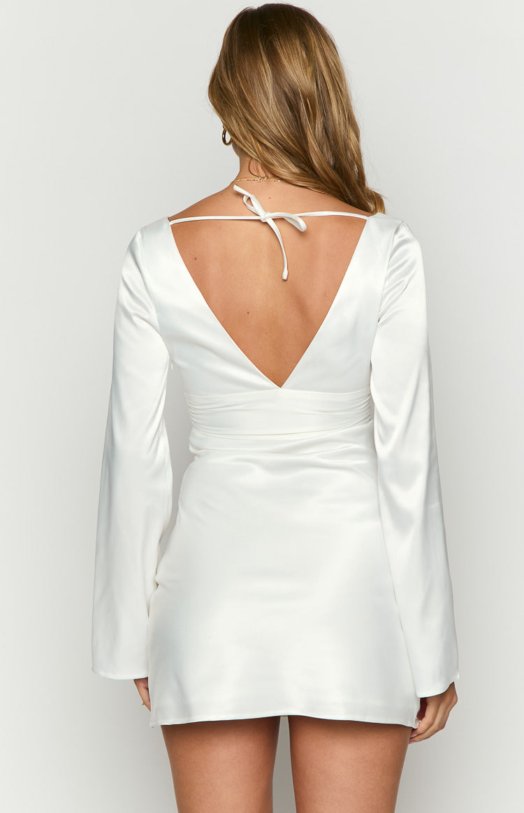 Elegant Diana White Long Sleeve Mini Dress for Women - Perfect for Parties, Dates & Special Occasions